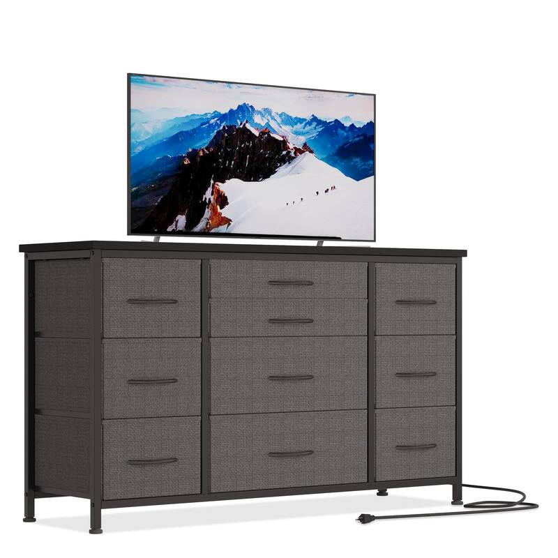 GARVEE - 10 Drawer Dresser for Bedroom, TV Stand for 45-55 Inch TV, Charging Station, Storage Chest, Living Room - Gray