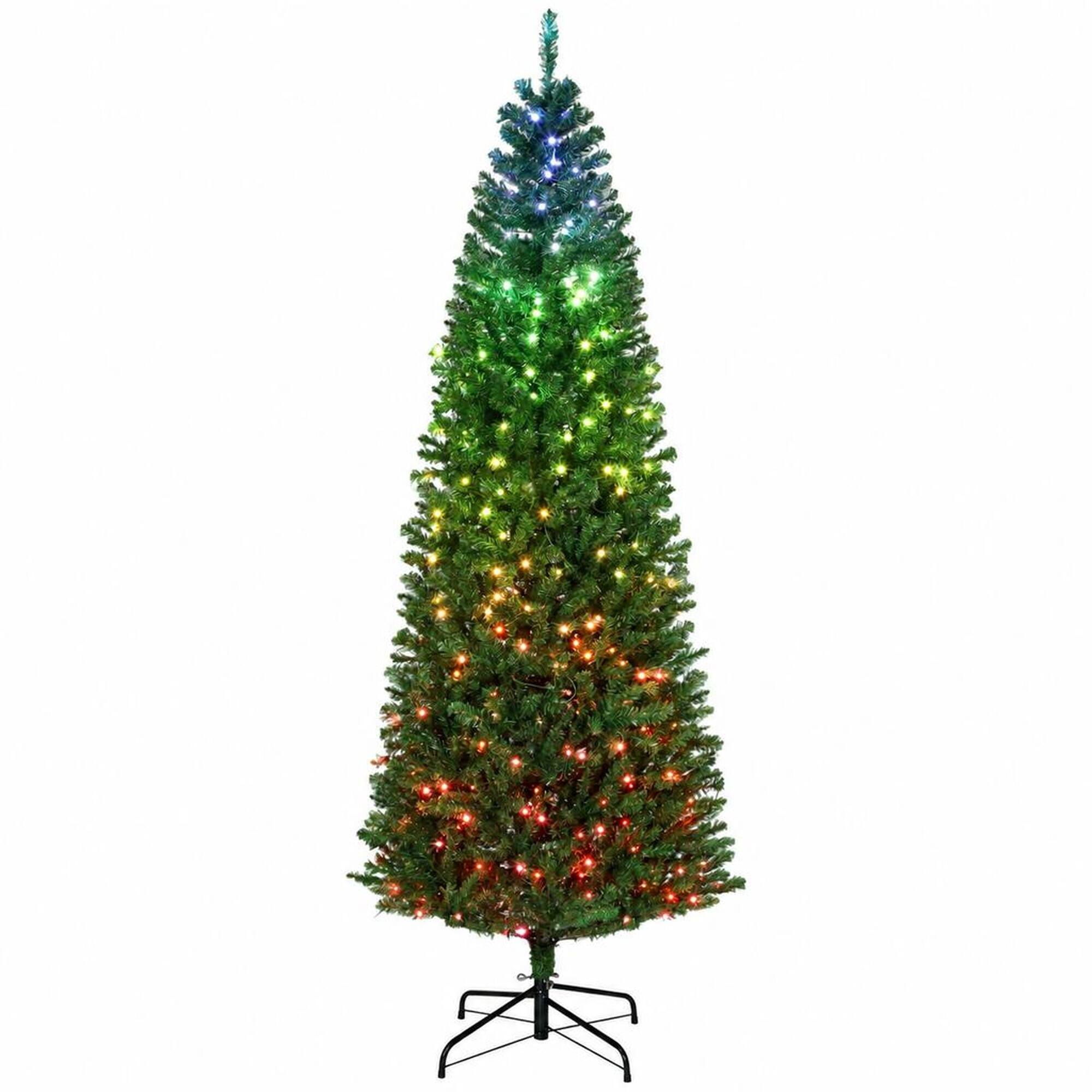 Front. RYHNUYNE - 7 Ft Artificial Christmas Tree With Realistic Branches, Hinged Design Metal Stand Easy Setup Full Holiday Decor - Green.