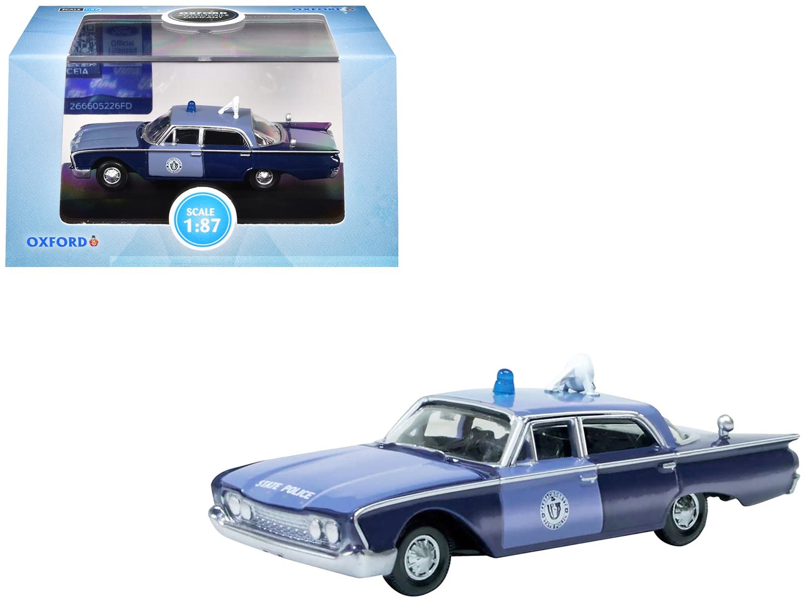 1960 Ford Fairlane Sedan Massachusetts State Police Radar Car Blue Two-Tone 1/87 (HO) Scale Model Car by Oxford Diecast price history on PriceWatchPro