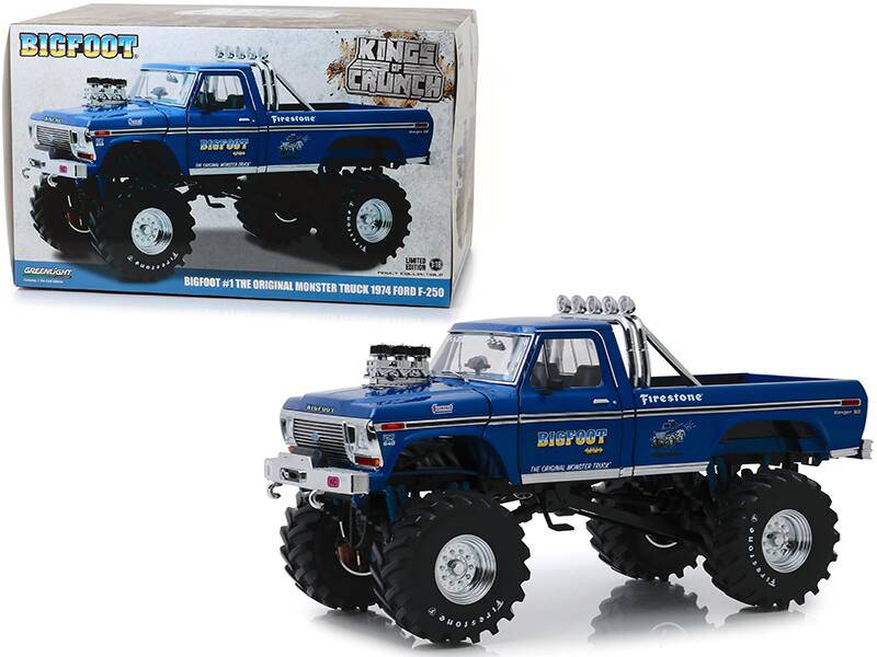 BIGFOOT  
KINGS OF CRUNCH  
Firestone BIGFOOT  
WEY GREENLIGHT LIMITED EDITION  
BIGFOOT #1 THE ORIGINAL MONSTER TRUCK  
1974 FORD F-250  
LIMITED EDITION  
MONSTER TRUCK  
Firestone  
BIGFOOT  
THE ORIGINAL MONSTER TRUCK