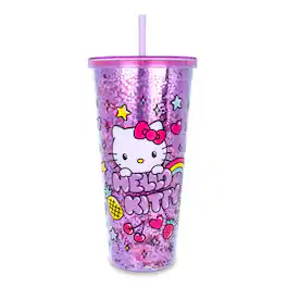 Silver Buffalo - Sanrio Hello Kitty Rainbow Confetti Carnival Cup With Lid and Straw | 32 Ounces - Purple