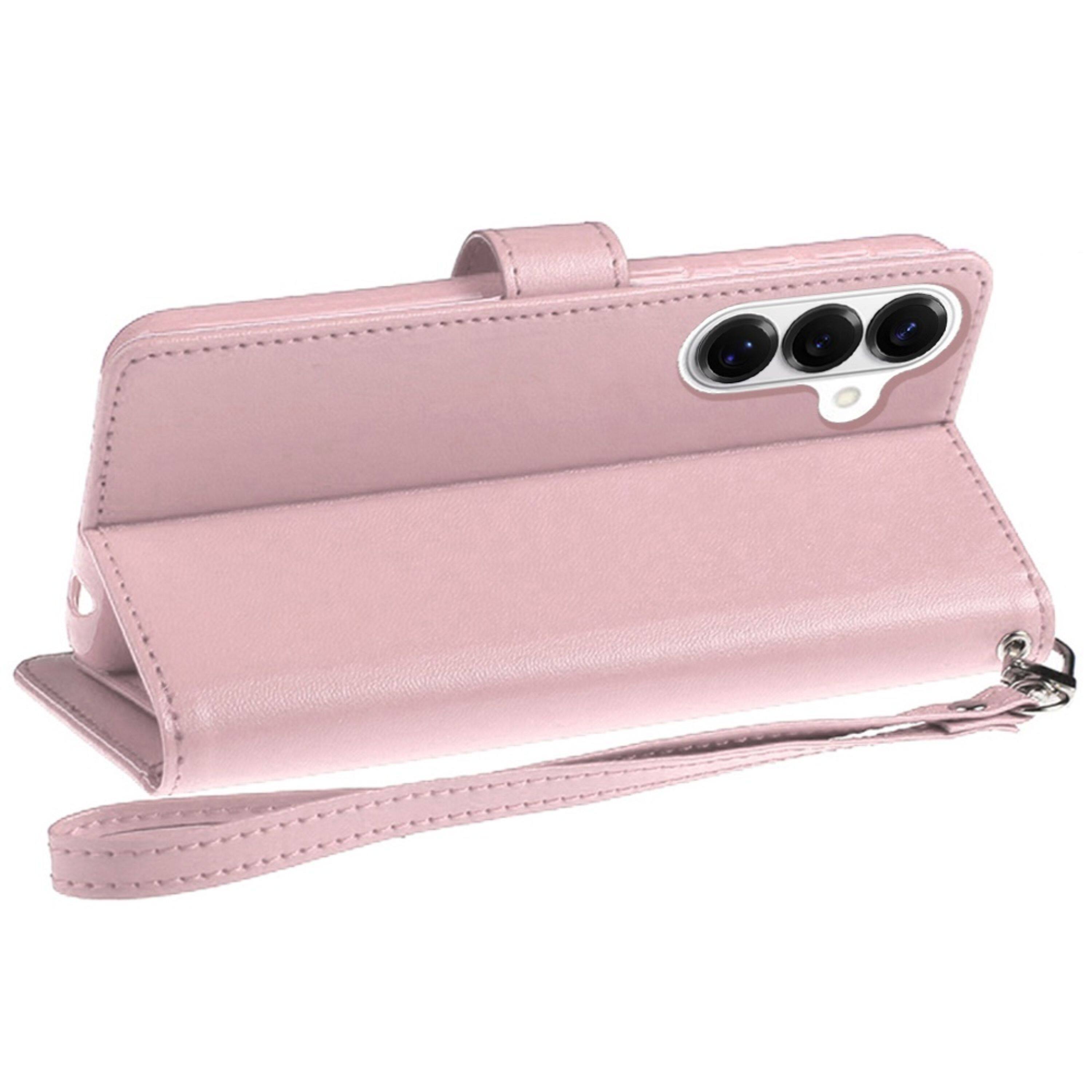 Left. Kitcheniva - PU Leather Phone Wallet Extra Card Flap Plus Tempered Glass For Samsung S26 FE Rose Gold - Rose Gold.