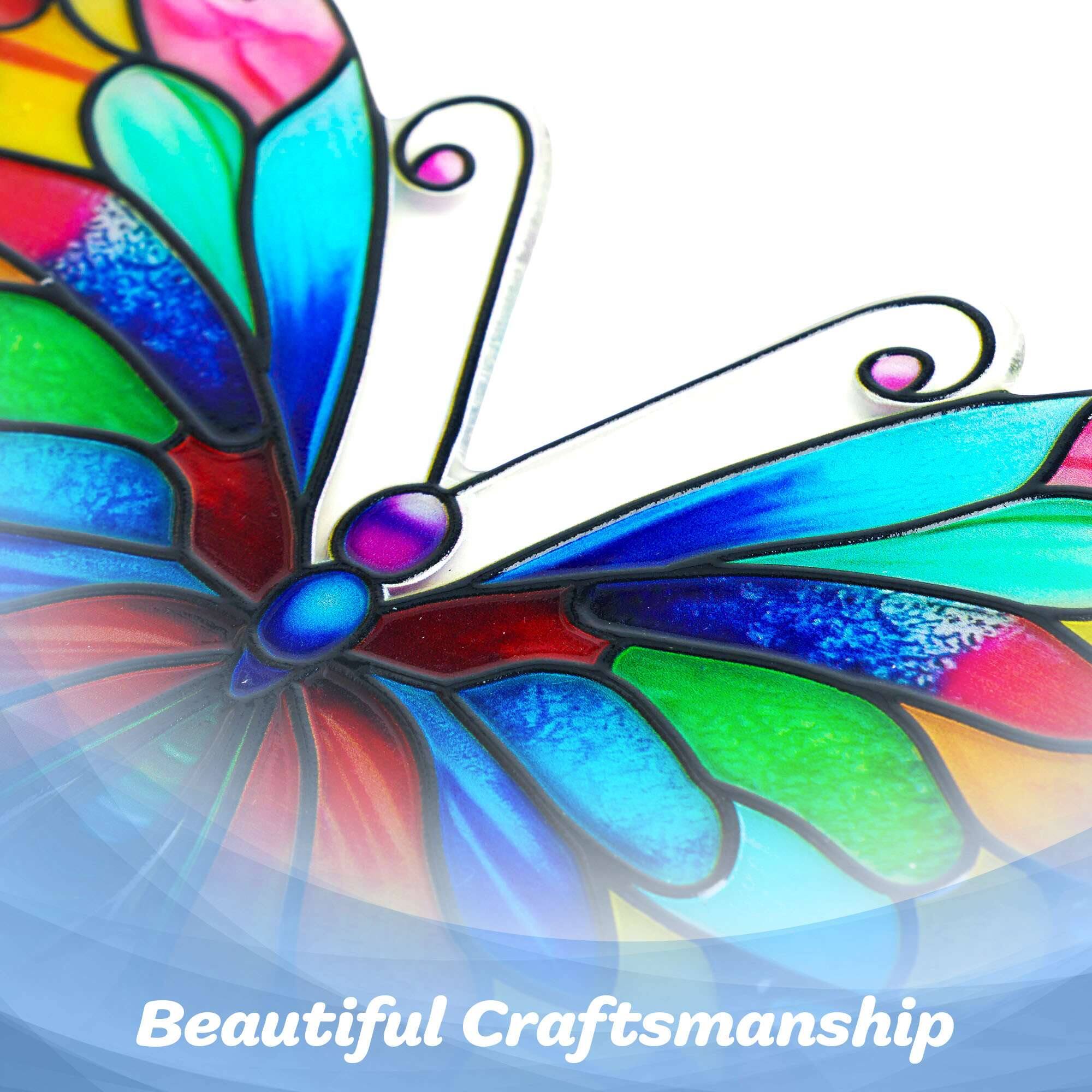 G128 10 In Butterfly Stained Glass Window Hanging Suncatchers Ornament ...