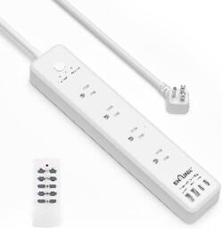 BN-LINK - Remote Control Power Strip, 4 Outlets + 4 USB (20W USB-C), 3.9Ft Cord, 15A, ETL Listed - White