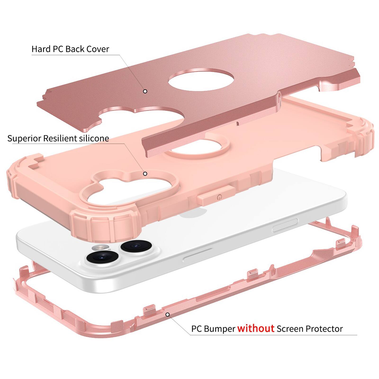 Hard PC Back Cover  
Superior Resilient Silicone  
PC Bumper without Screen Protector
