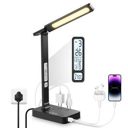 Cedar Assembly - Desk Lamp With Usb Charging Port: Led Eye-caring Smart Table Light For Home Office - 1 Type-c 1 Usb-a Port 2 - Black-Pro