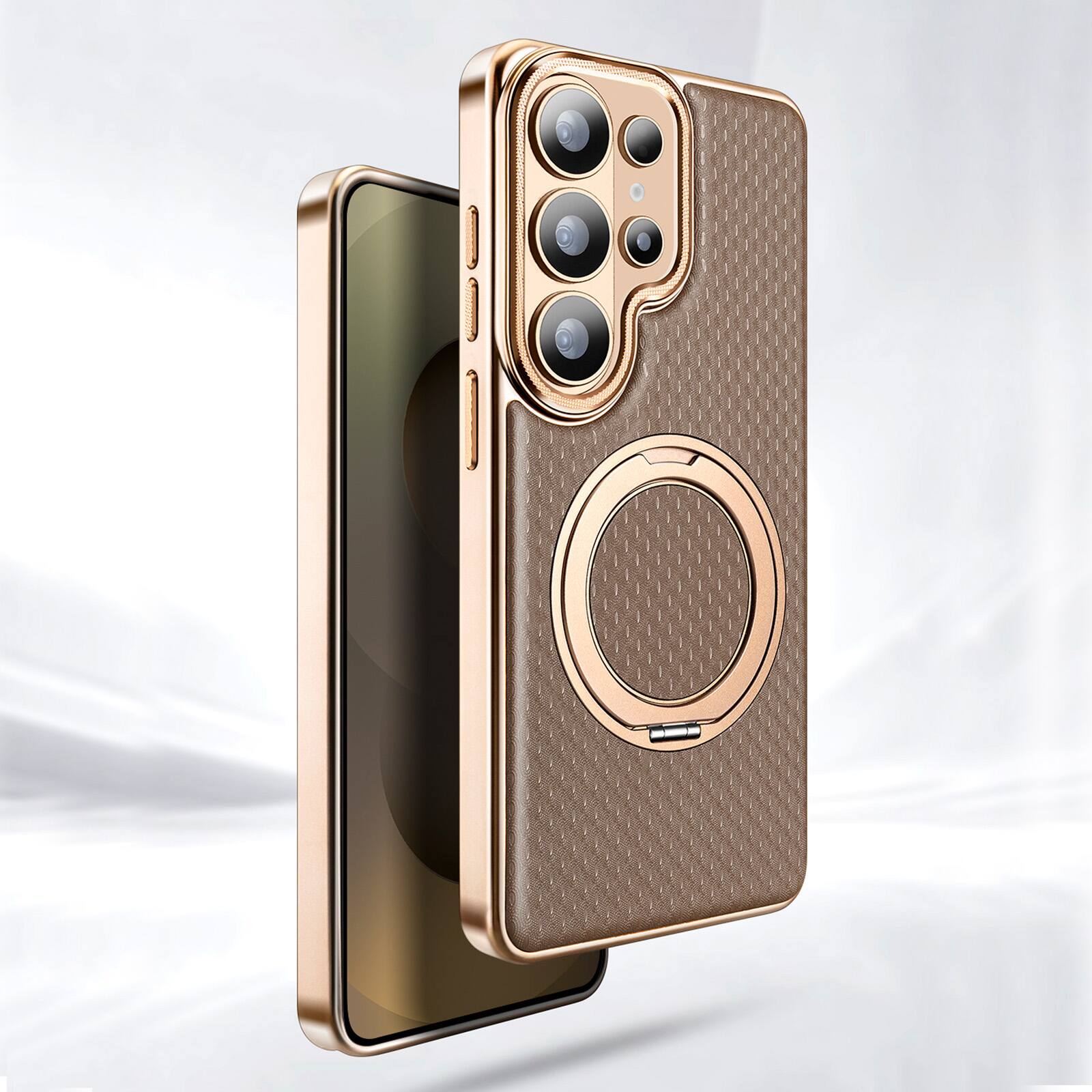 Angle. Dteck - Shockproof Magnetic Case for Samsung Galaxy S26 Ultra with 360 Rotating Ring Stand, Electroplated Frame Protective Cover - Gray.