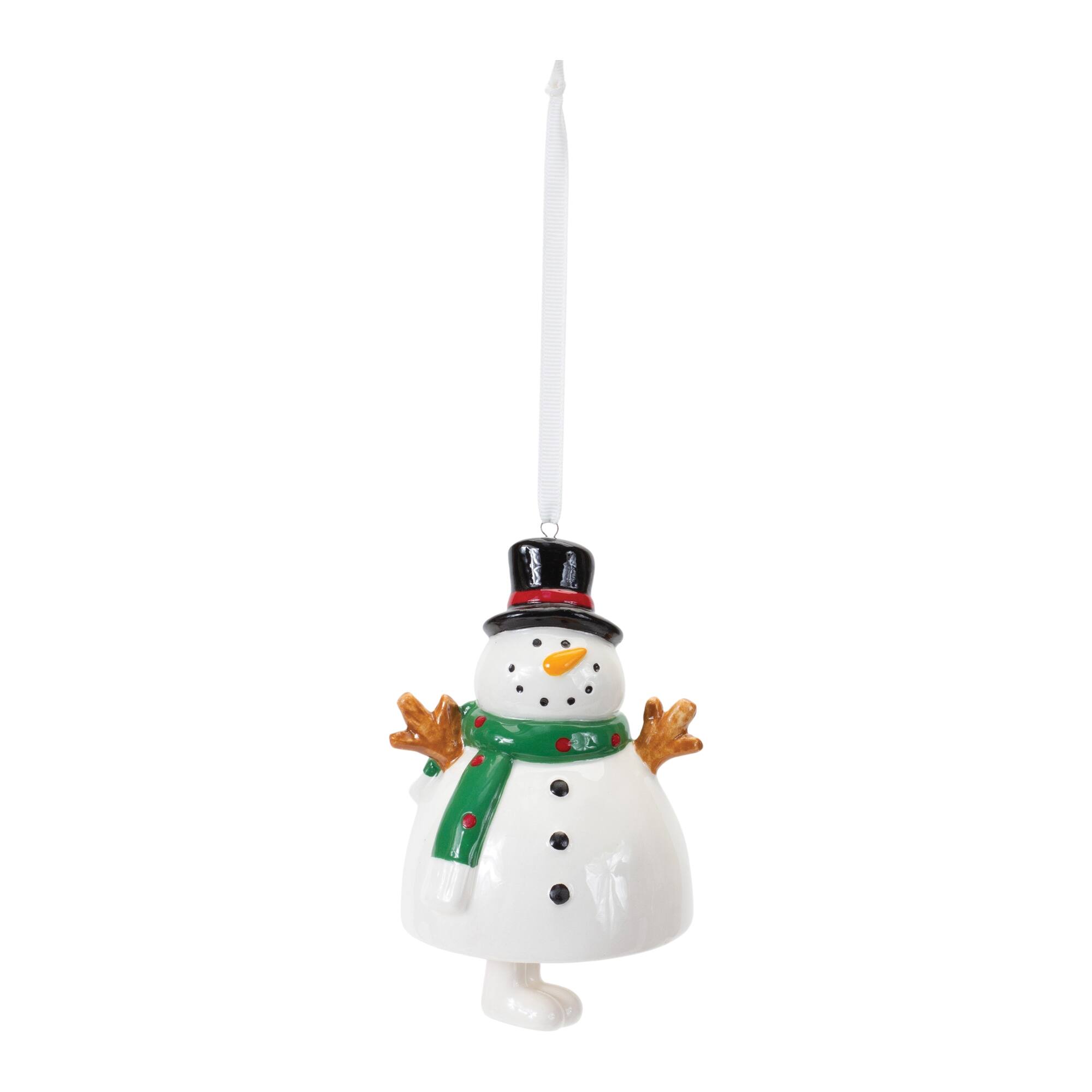 Angle. BreeBe - Ceramic Snowman Bell Ornament (Set of 12) - White, Black.