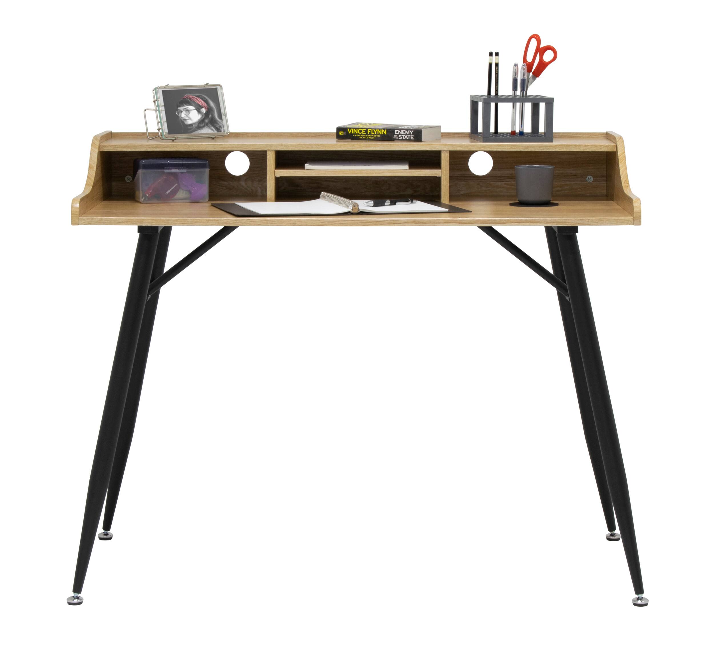 Front. Calico Designs - Woodford Modern, Secretary/Writing/Laptop Desk with Storage Hutch Pre-Assembled (Except Legs)-Ashwood - Ashwood.