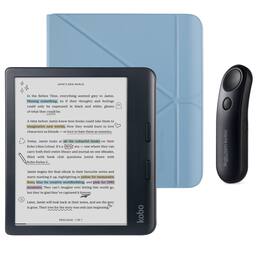 Kobo - Libra Colour (Black) eReader with Black Remote Bundle - 2024 - Dusk Blue SleepCover