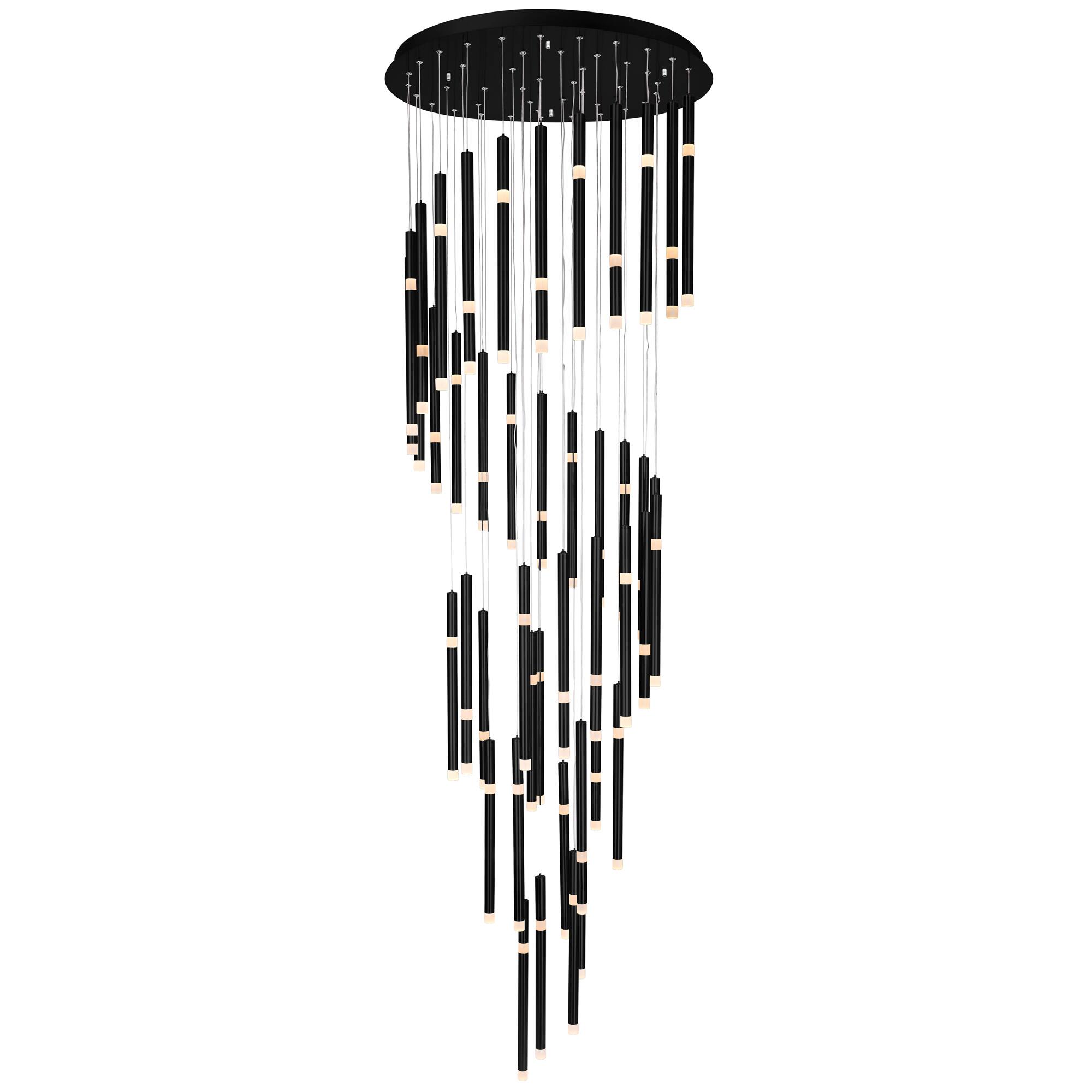 Front. CWI Lighting - Flute 54 Light LED Chandelier With Black Finish - Black.