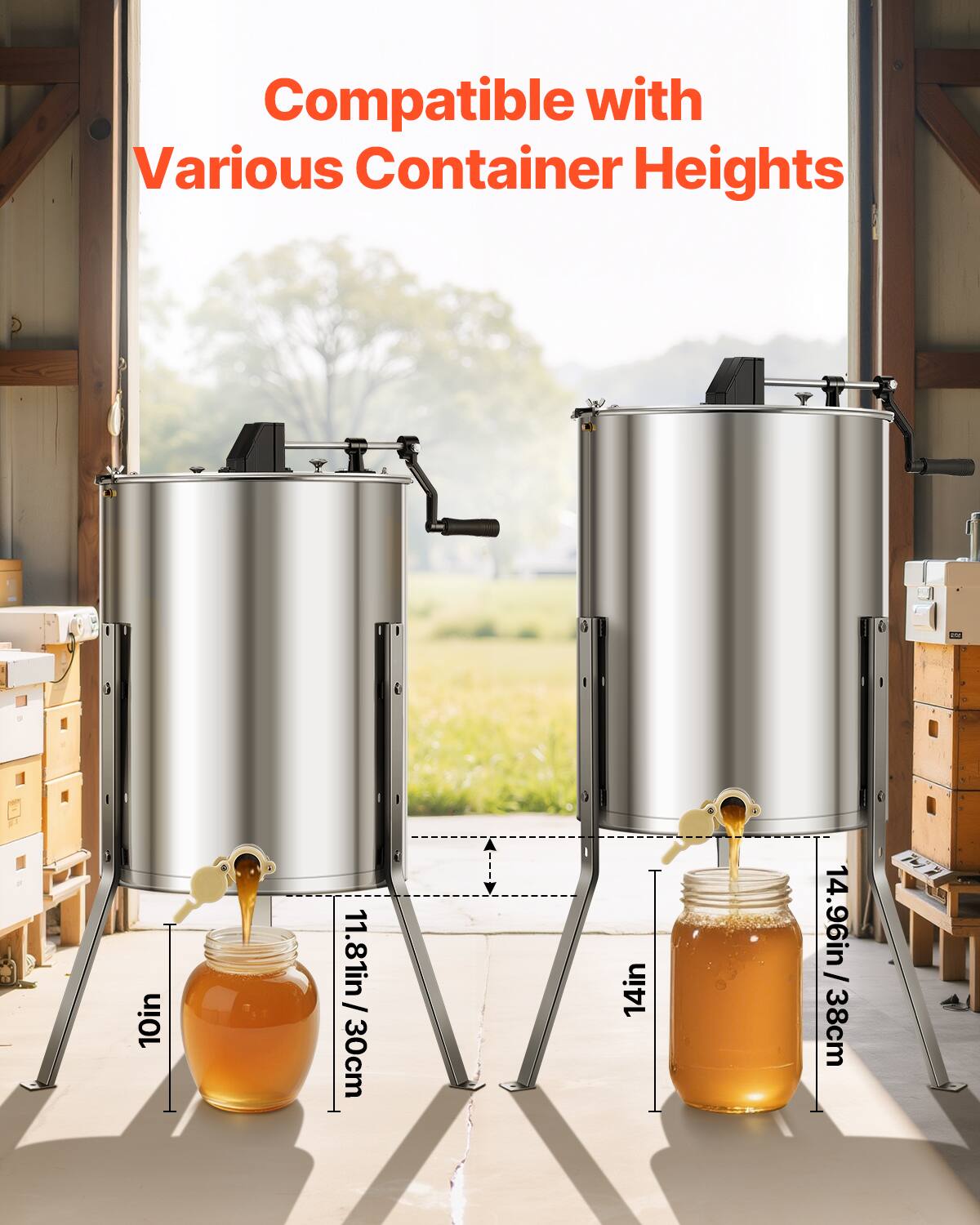 Compatible with Various Container Heights  
10in / 25.4cm  
11.81in / 30cm  
14in / 35.56cm  
14.96in / 38cm