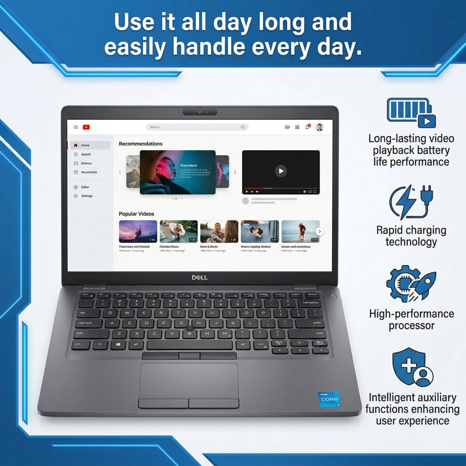 Use it all day long and easily handle every day.

- Long-lasting video playback battery life performance
- Rapid charging technology
- High-performance processor
- Intelligent auxiliary functions enhancing user experience