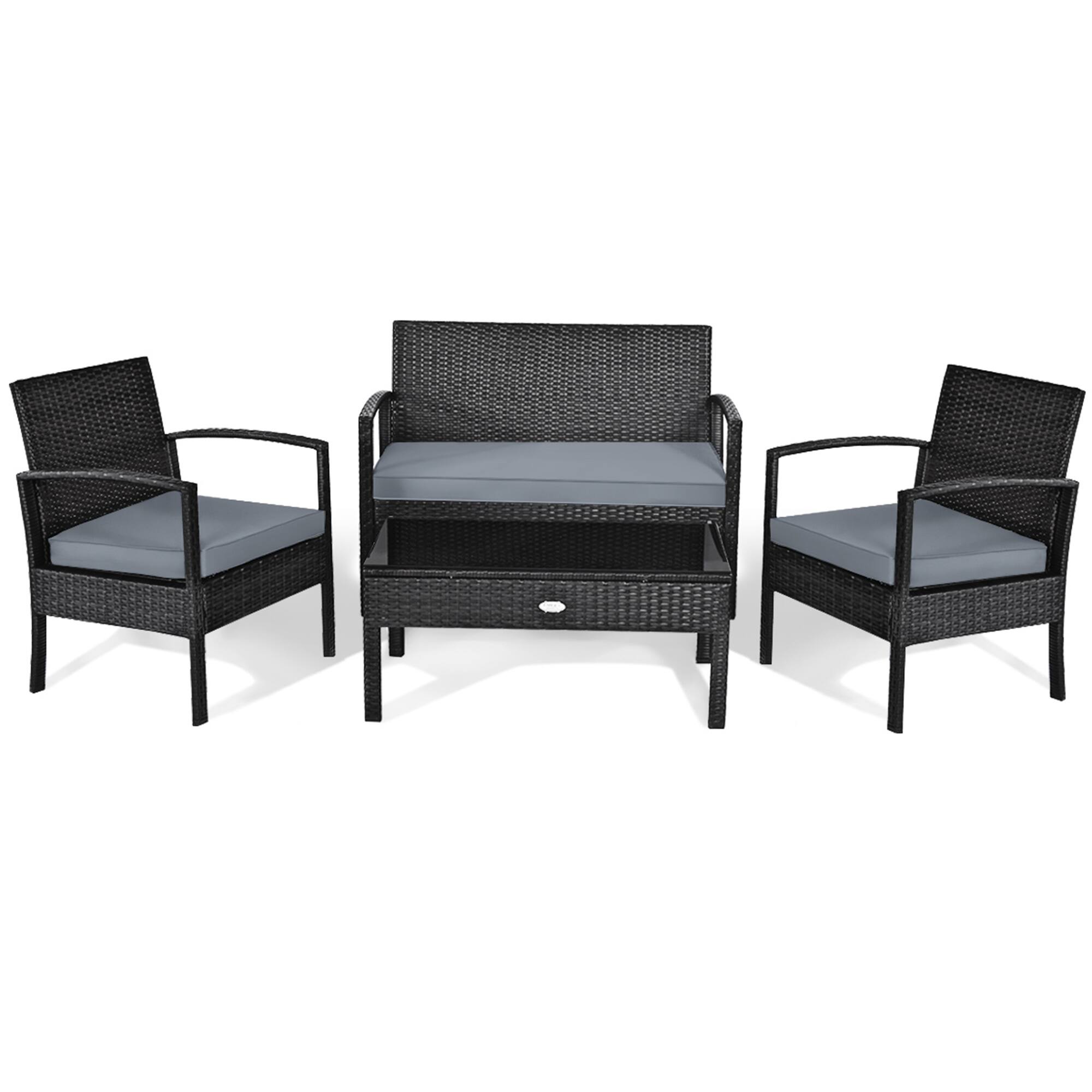 Alt View 5. Gymax - Gymax Patio Garden 4PC Rattan Wicker Furniture Set Black - Black.