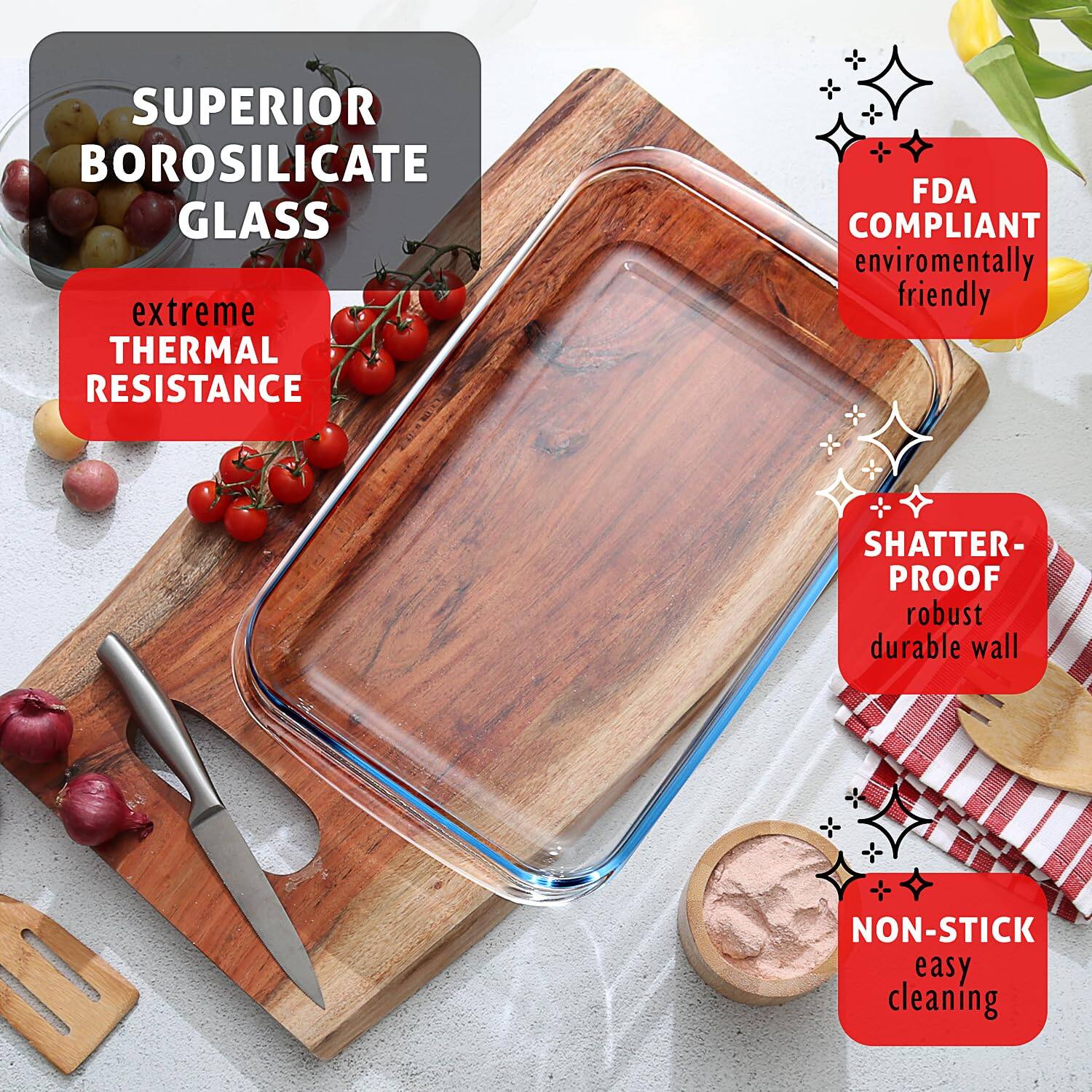 - SUPERIOR BOROSILICATE GLASS
- extreme THERMAL RESISTANCE
- FDA COMPLIANT environmentally friendly
- SHATTER-PROOF robust durable wall
- NON-STICK easy cleaning
