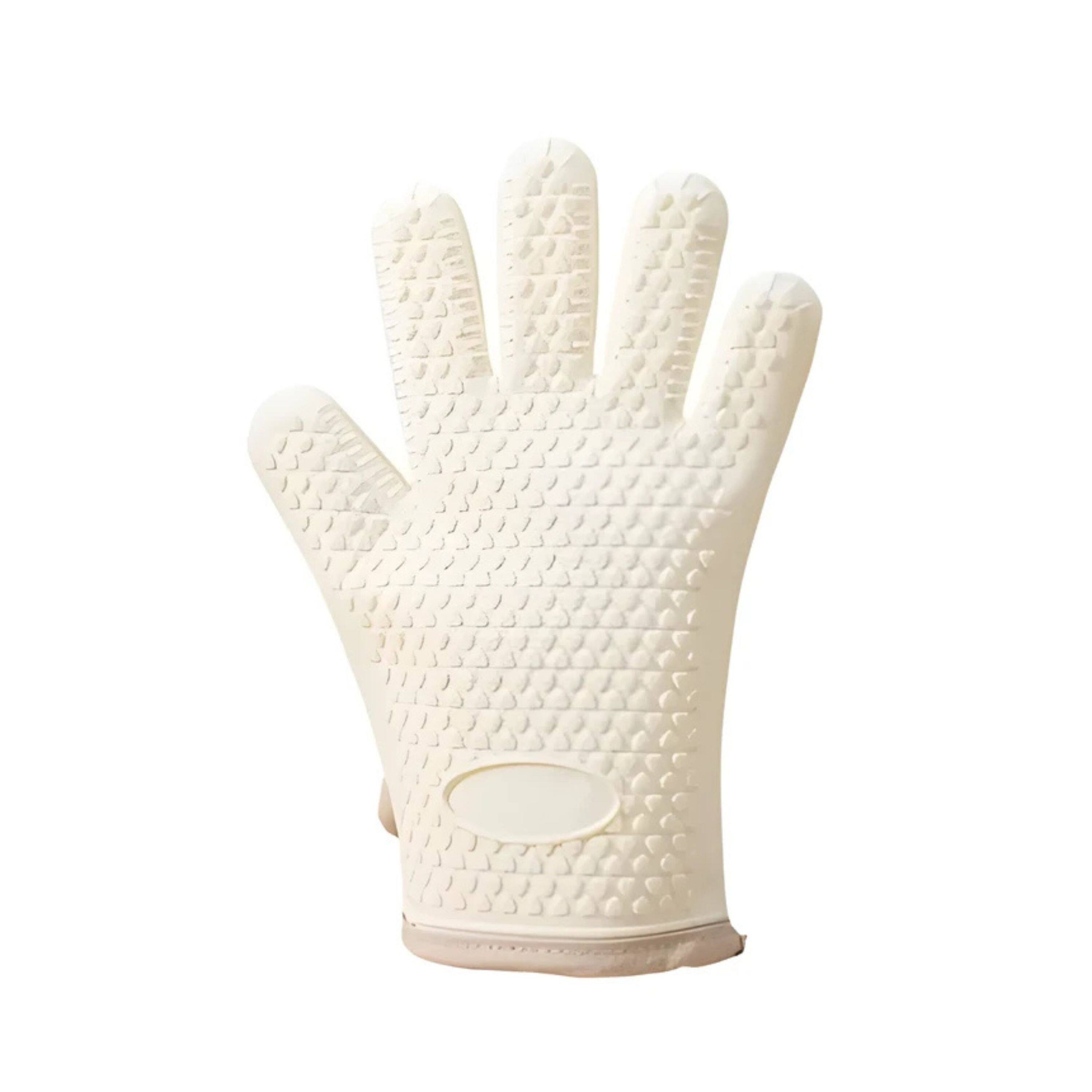 Front. Kitcheniva - Silicone Oven Mitts Set Heat Resistant, Beige.