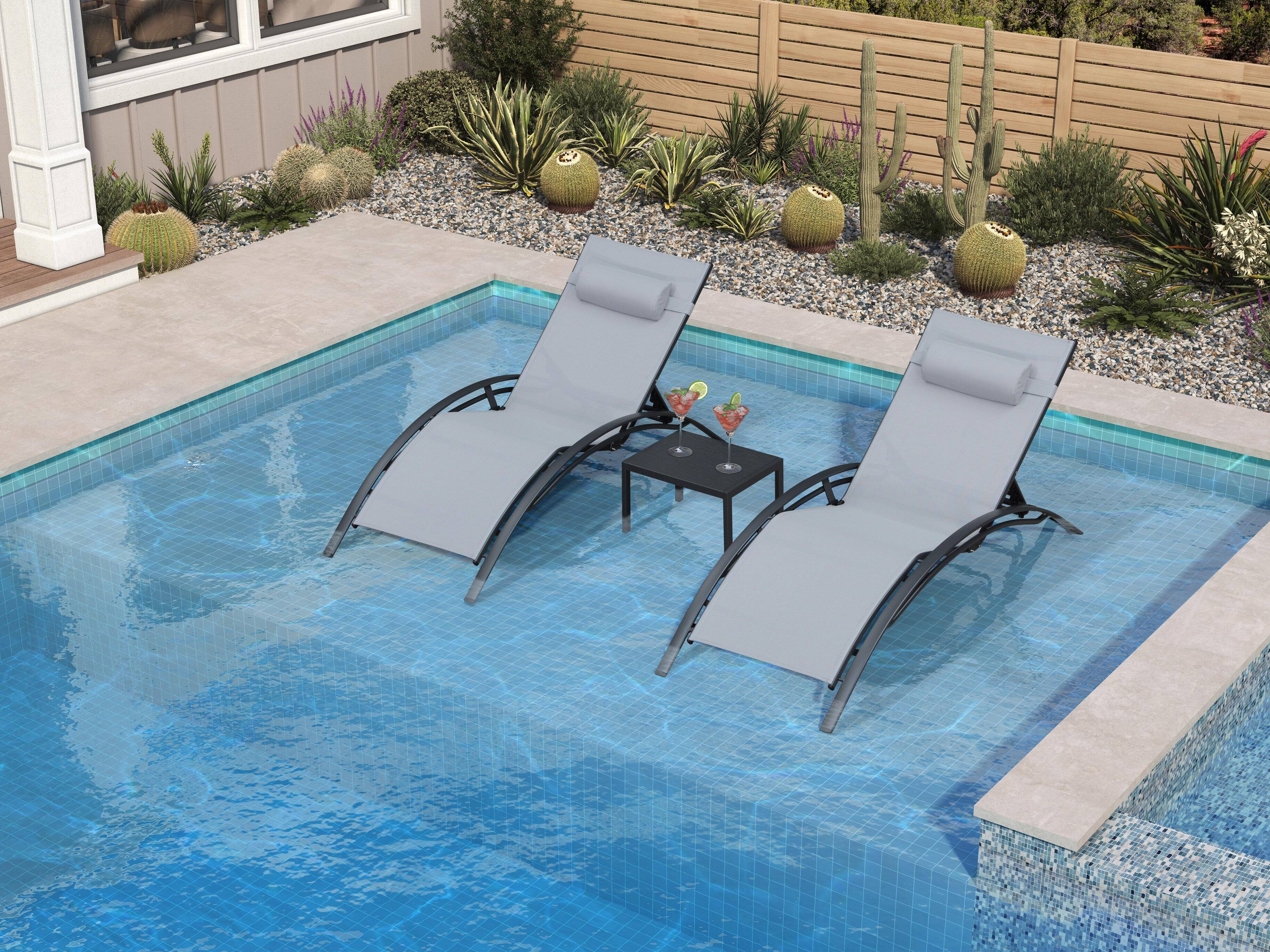 Alt View 1. PURPLE LEAF - 3-Pieces Oversized Aluminum Outdoor Chaise Lounge Patio Lounge Chair with Side Table, Light Gray - Light Grey.