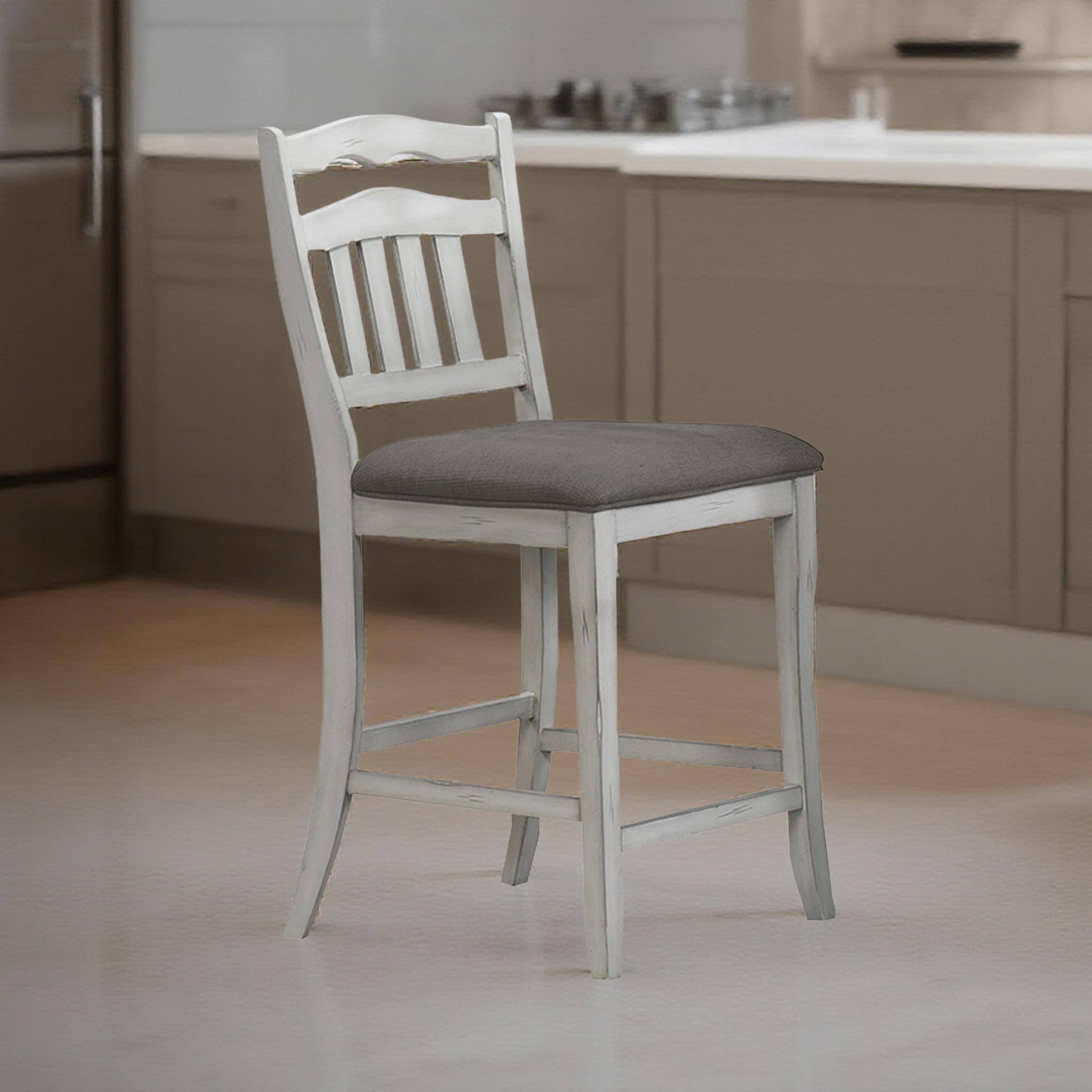 Alt View 5. Manhattan Lane - Zeke Counter Height Chairs, Set of 2, Ladder Back, Classic White Wood - White, Gray.