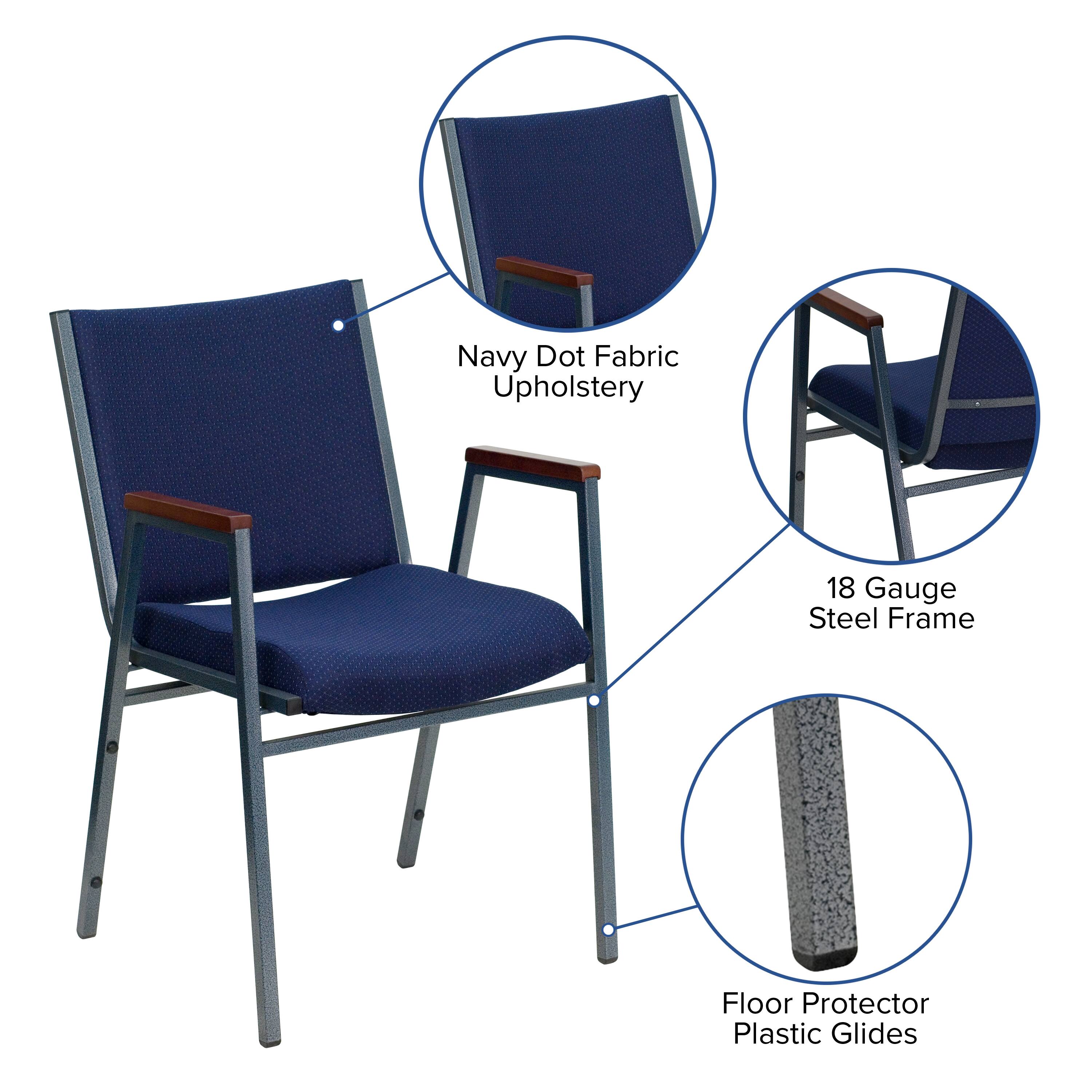 Navy Dot Fabric Upholstery  
18 Gauge Steel Frame  
Floor Protector Plastic Glides