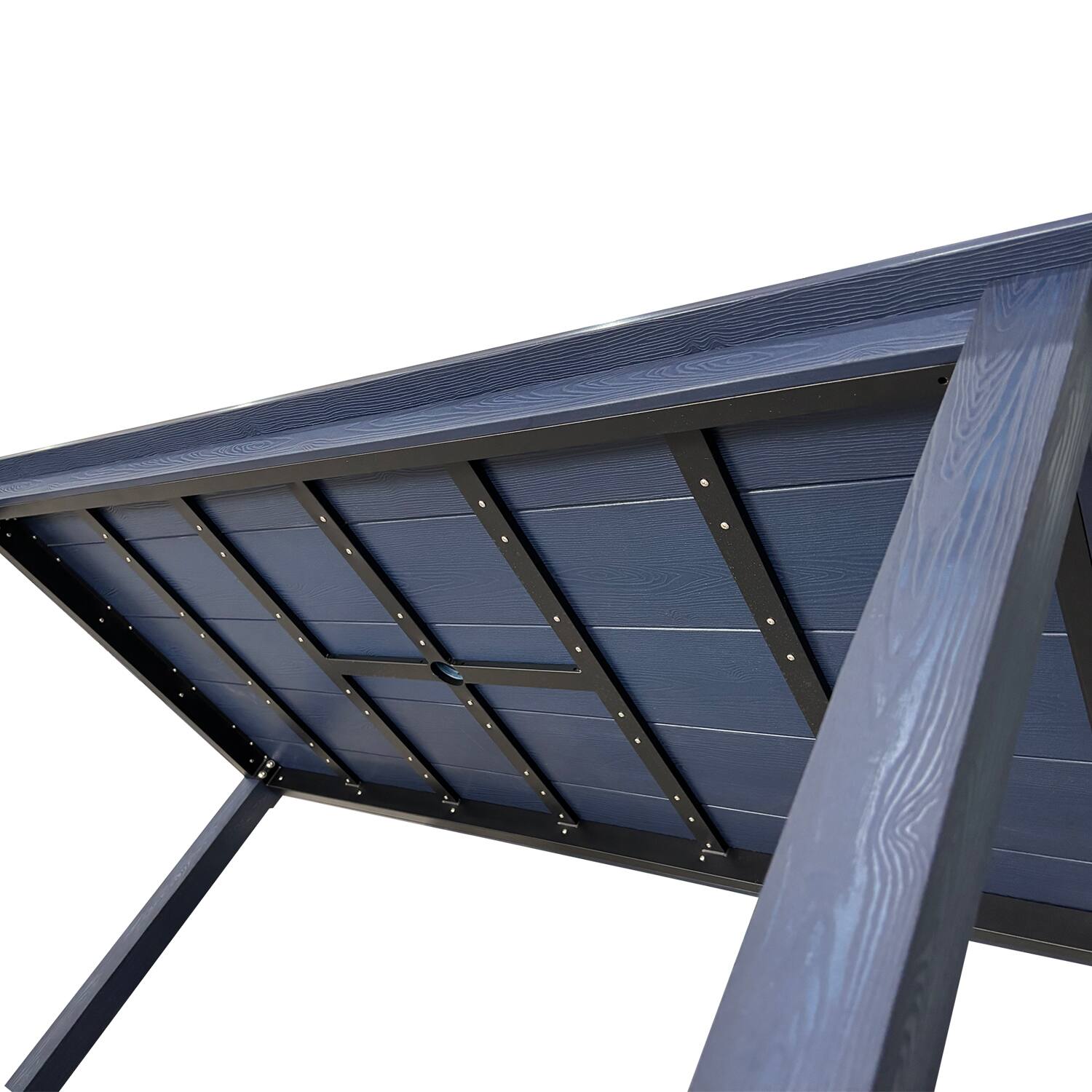 Alt View 4. Fortune Candy - Poly Lumber Patio Dining Set, 70.9" Table & Slat Back Chairs with Umbrella Hole, Weather-Resistant（Navy Blue, 7-piece) - Navy Blue.