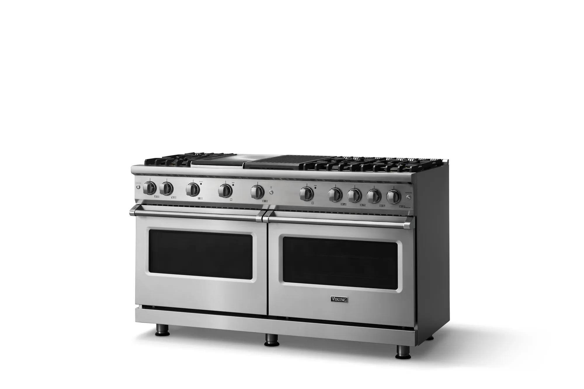 Angle. Viking - 60"W. Pro5S  8.0 Cu. Ft. Freestanding Sealed 6 Burner LP Gas Convection Range/Double Oven-Stainless Steel - Stainless Steel.