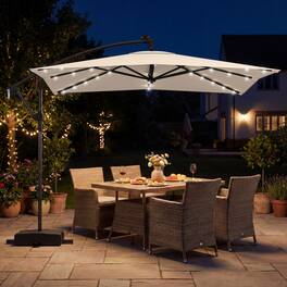Mondawe - 8x8 FT Solar LED Offset Cantilever Square Patio Umbrella 360 Rotation - Beige