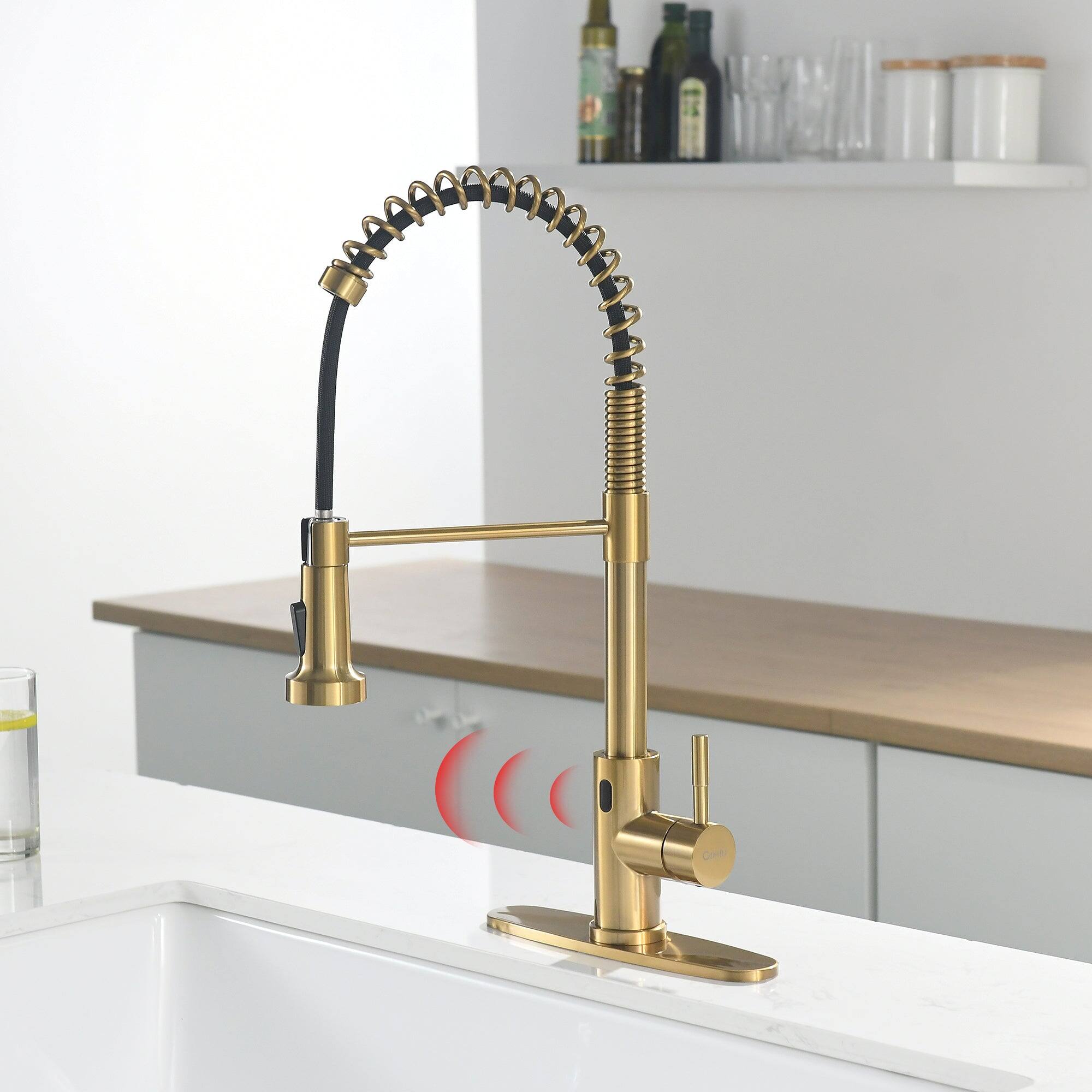 Alt View 10. Boyel Living - Brushed Gold 2 Spray Patterns Single Handle Touchless Pull Down Kitchen Faucet with Deckplate Included - Brushed Gold.