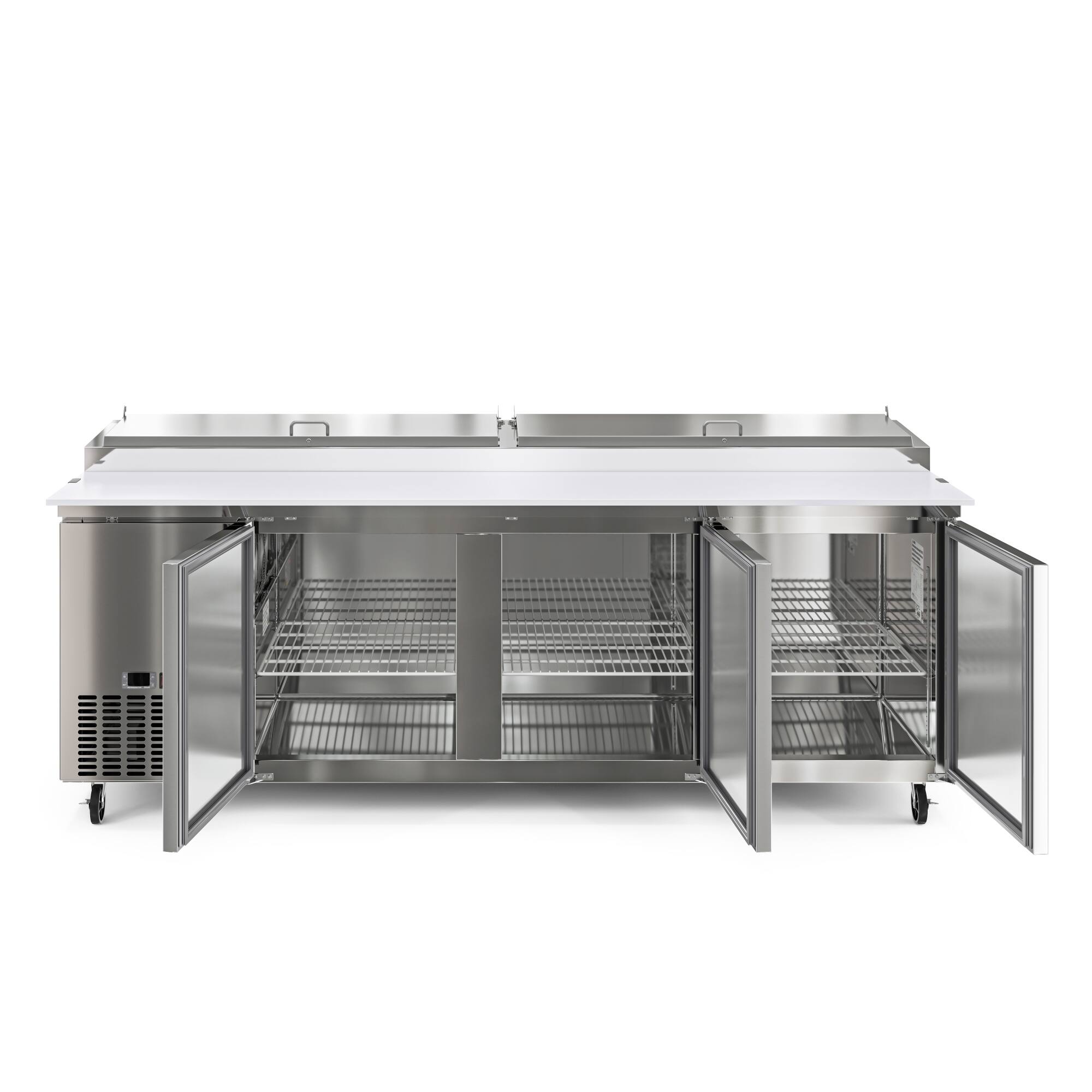 Left. Koolmore - 92 In. Three Door Commercial Pizza Prep Refrigerator in Stainless-Steel (KM-RPPS-3DSS) - Stainless-Steel.