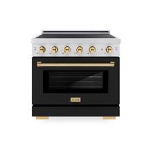 Front. ZLINE - 36 in. Wide 5 Elements Autograph 5.2 Cu.Ft. Paramount Freestanding Induction Range with Gold Accents & Black Door - Matte Black.