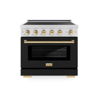 ZLINE - 36 in. Wide 5 Elements Autograph 5.2 Cu.Ft. Paramount Freestanding Induction Range with Gold Accents & Black Door - Matte Black