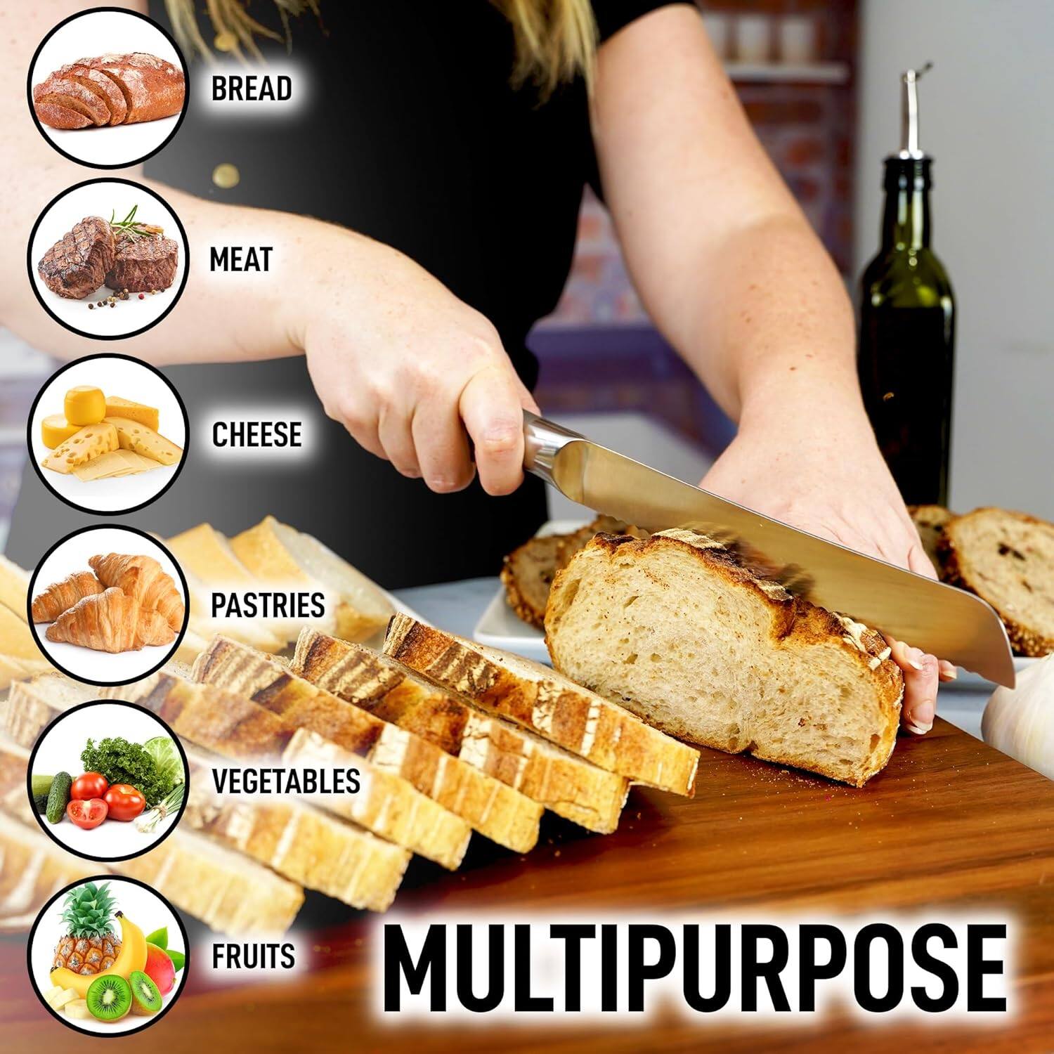 BREAD  
MEAT  
CHEESE  
PASTRIES  
VEGETABLES  
FRUITS  

MULTIPURPOSE