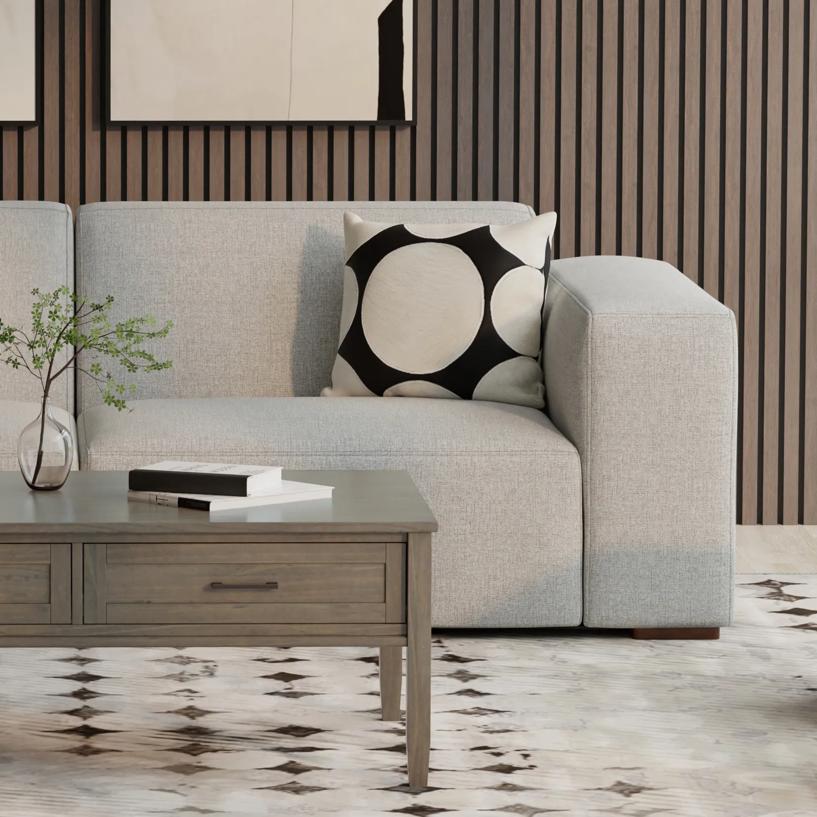 Angle. Simpli Home - Rex Right-Arm Sofa Module in Tightly Woven Performance Fabric - Pale Grey.