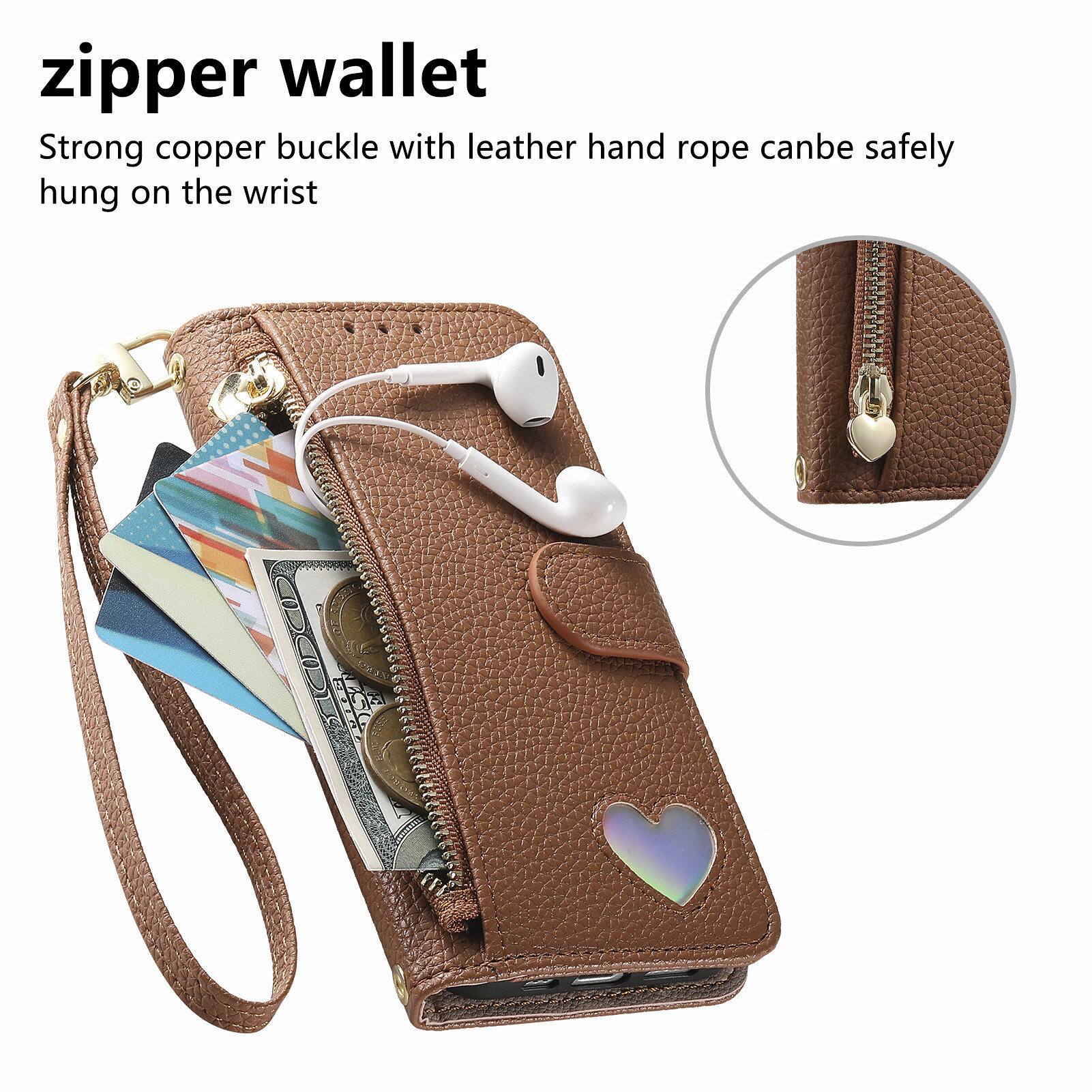 zipper wallet  
Strong copper buckle with leather hand rope can be safely hung on the wrist
