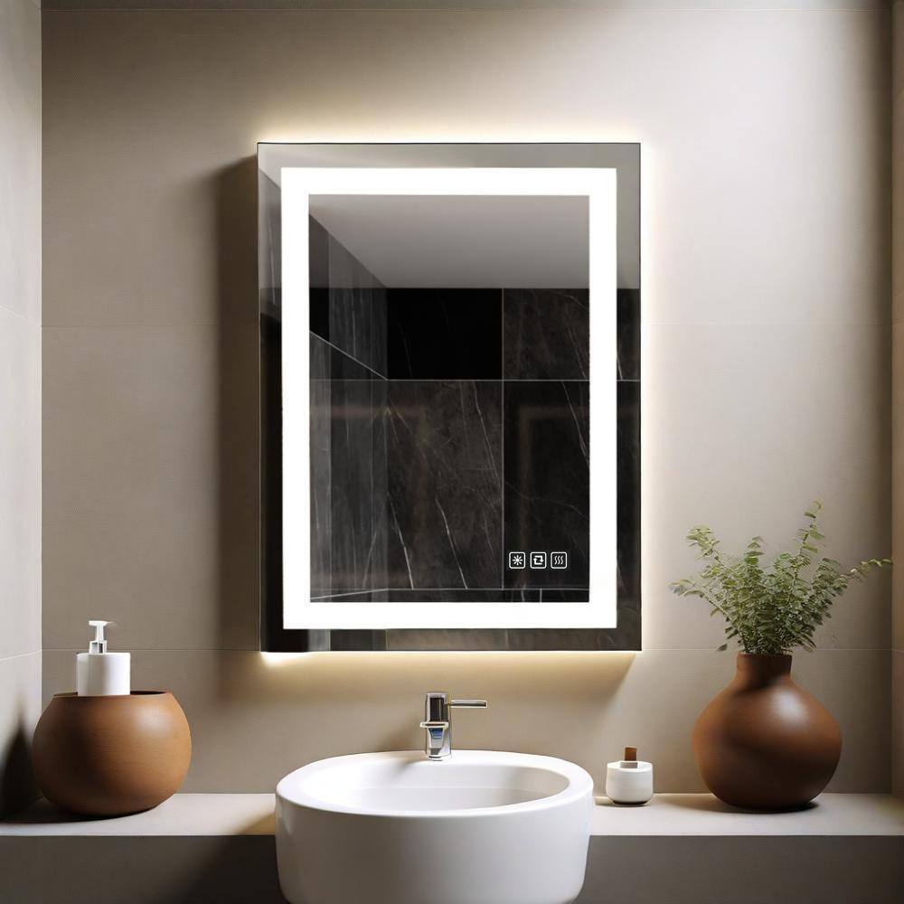 Back. Loheer - Loheer LED Bathroom Mirror, Touch Control, 3 Color Temperature, Anti-Fog, Dimmable Lighted Vanity Mirror for Bathroom - Black / Silver.
