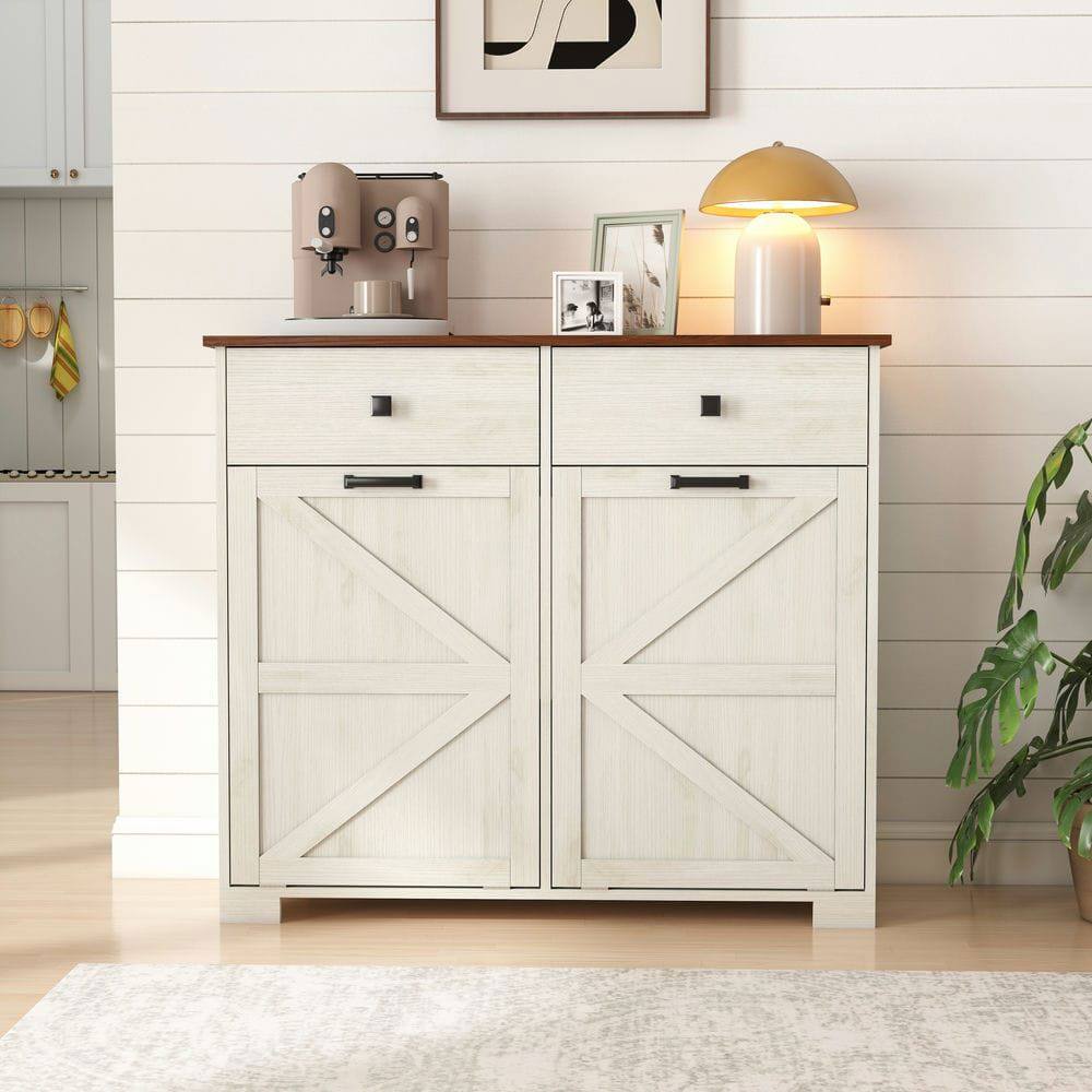 Alt View 6. Kadyn - Farmhouse Double Tilt Out Trash Cabinet for 20 Gallon Trash Cans, Free Standing Recycling Cabinet - White.