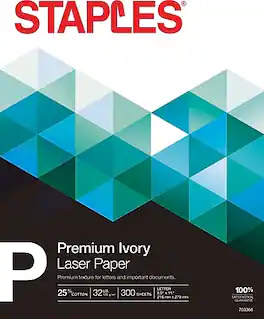 Staples - 30% Recycled 8.5" x 11" Multipurpose Paper, 32 lbs., 100 Brightness, 300/Pack (358C-STP) - Ivory