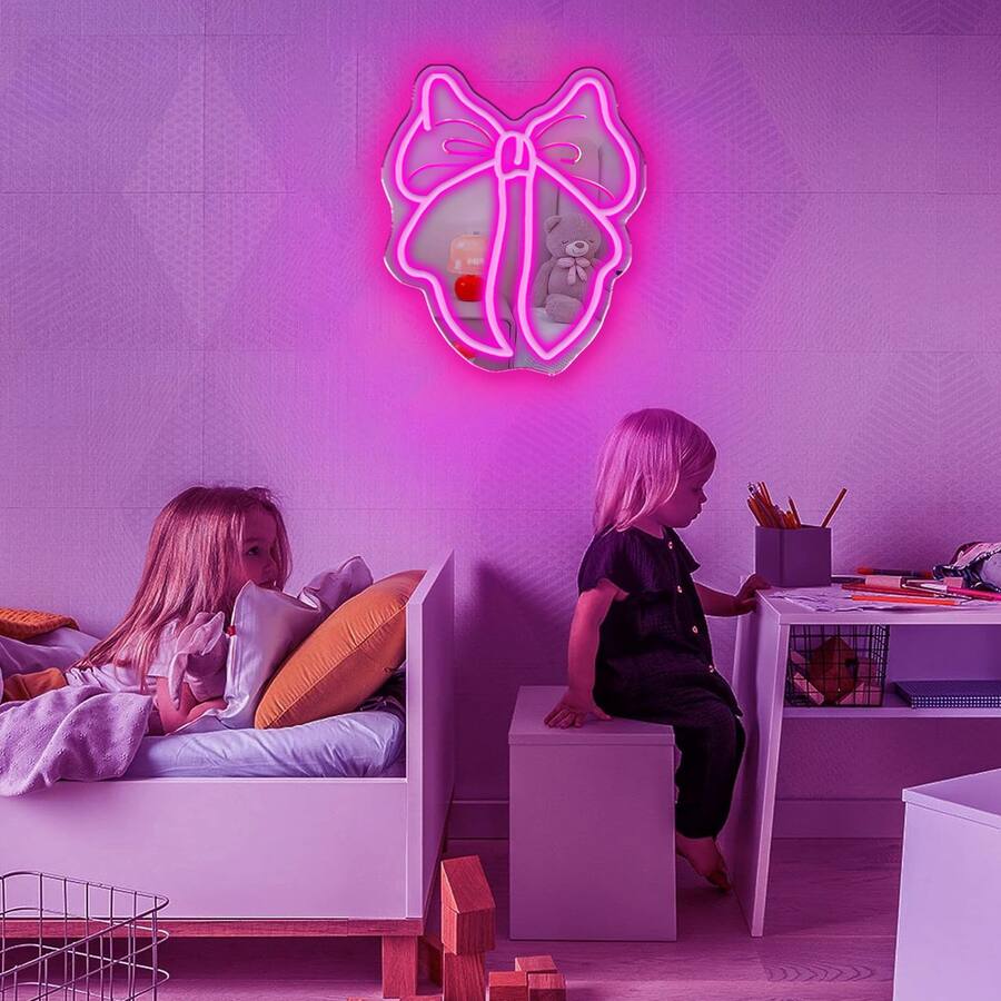 Live At Space Bow Mirror Neon Sign Pink Lighted Wall Decor For Makeup ...