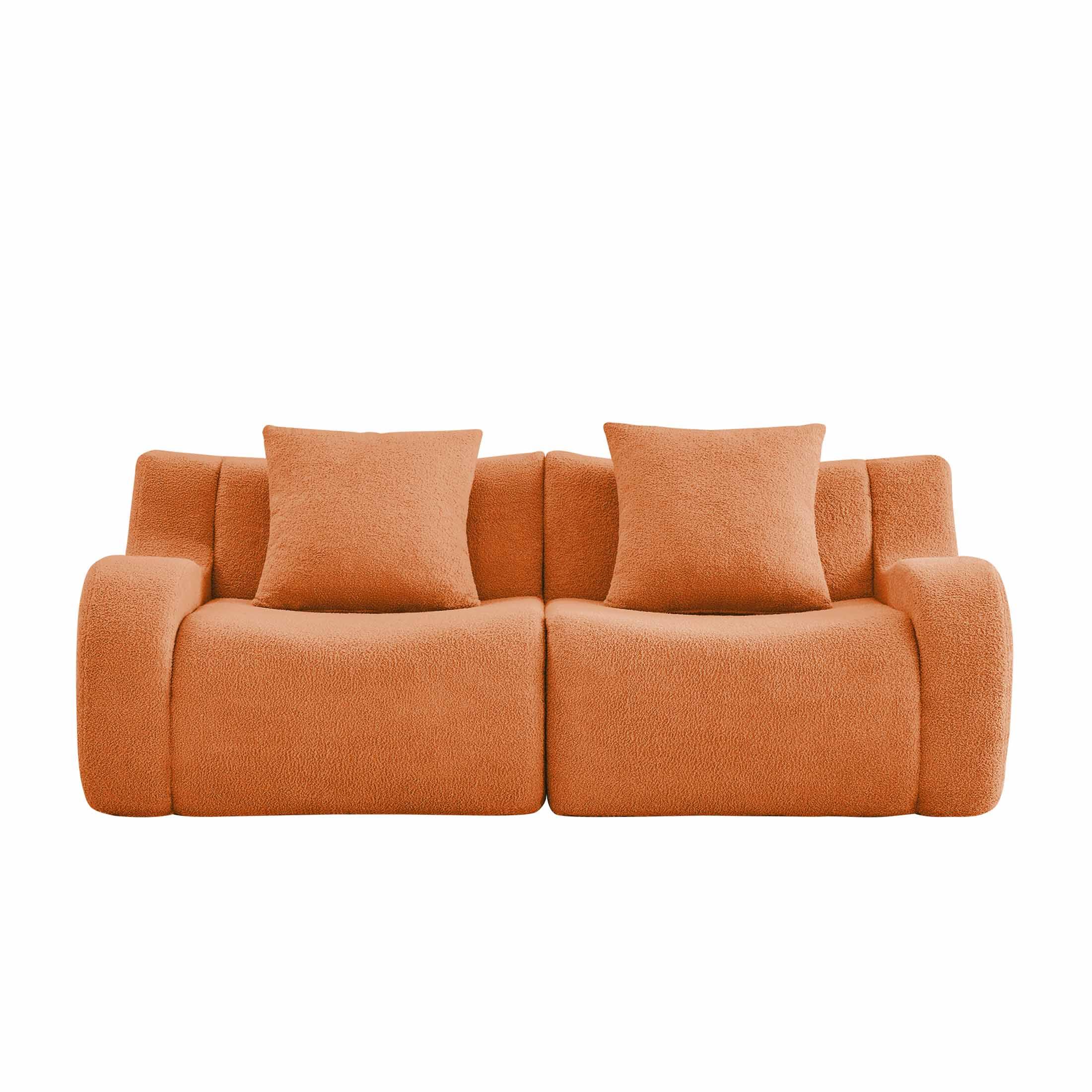 Back. Aukfa - Modular Teddy Fabric Sofa - 2-Seat Convertible Sectional, Soft Boneless Design for Living Room - Orange.