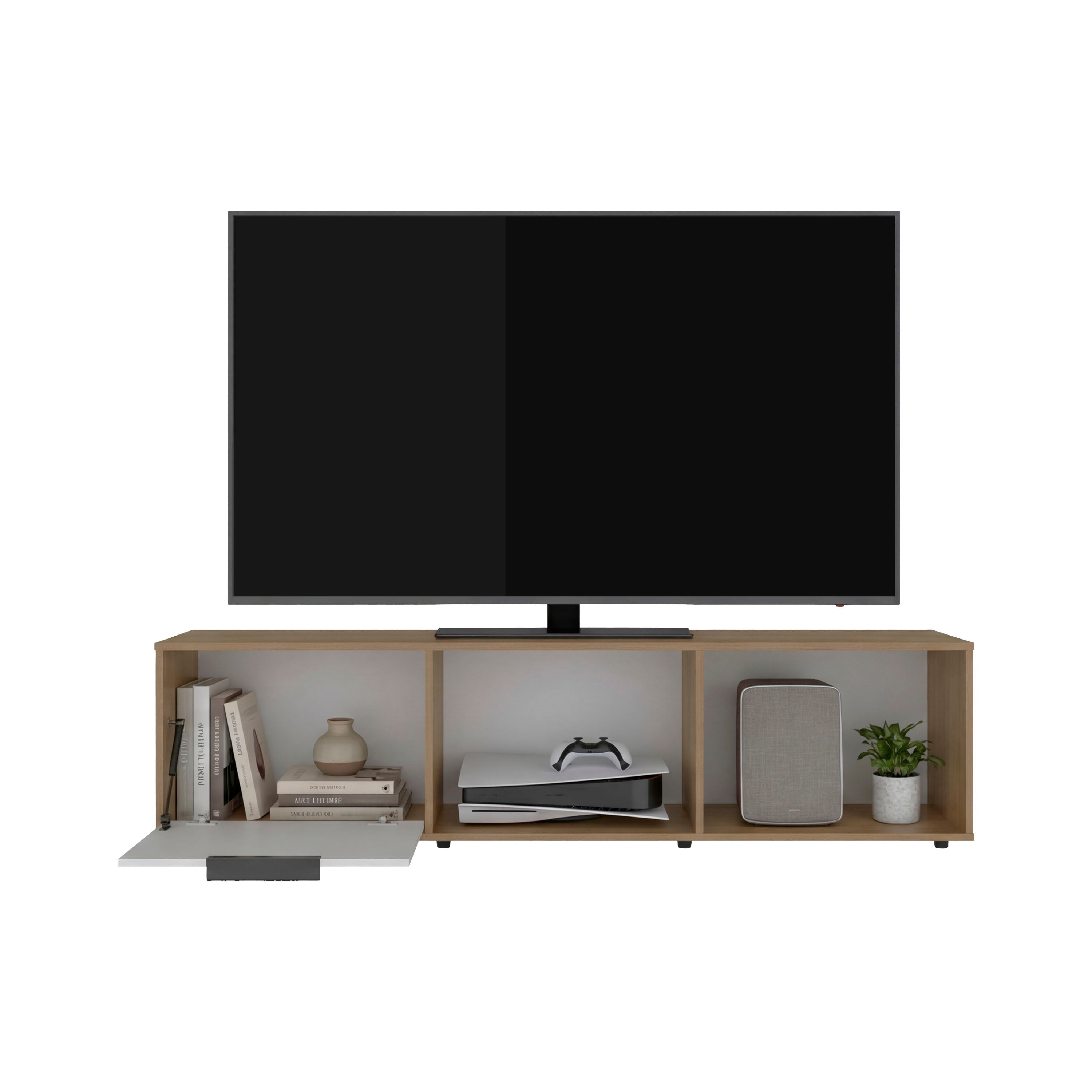 Alt View 1. TuHome - Minimalist Manufactured Wood TV Stand with Storage Cabinet and Open Display Shelves Cabinet, Fits Up 65" TVs - Natural Oak.
