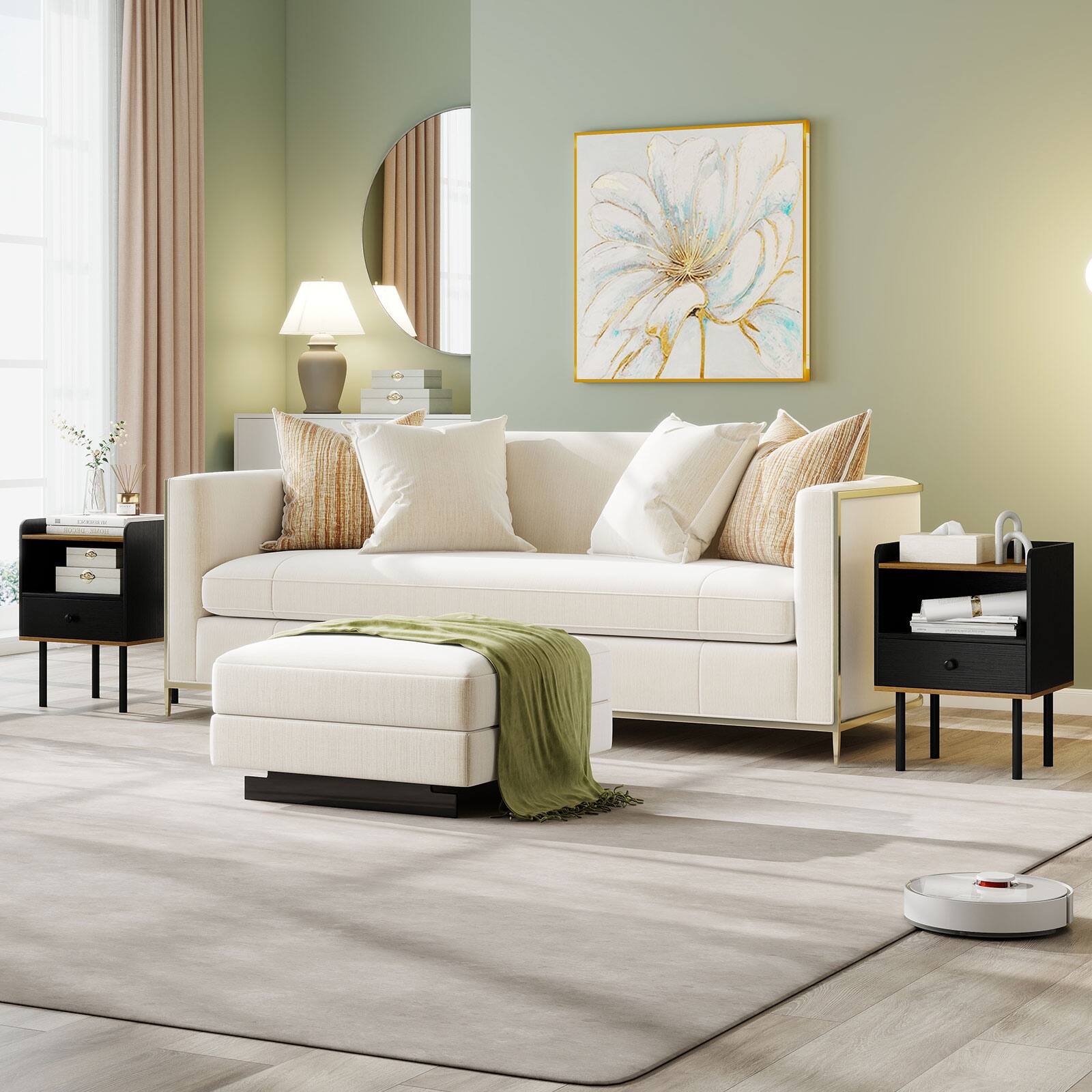 Alt View 4. Gymax - Gymax 2PCS 3-Tier Sofa Side Table w/ Open Storage Shelf Metal Legs for Living Room - Black & Natural.