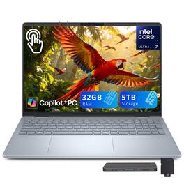 Dell - Upgraded - 16 Plus 16" FHD Touch Laptop,Ultra 7 258V,32GB RAM,4TB SSD+1TB Dock Set,Fingerprint,Backlit,WiFi 7,Win11 - Ice Blue