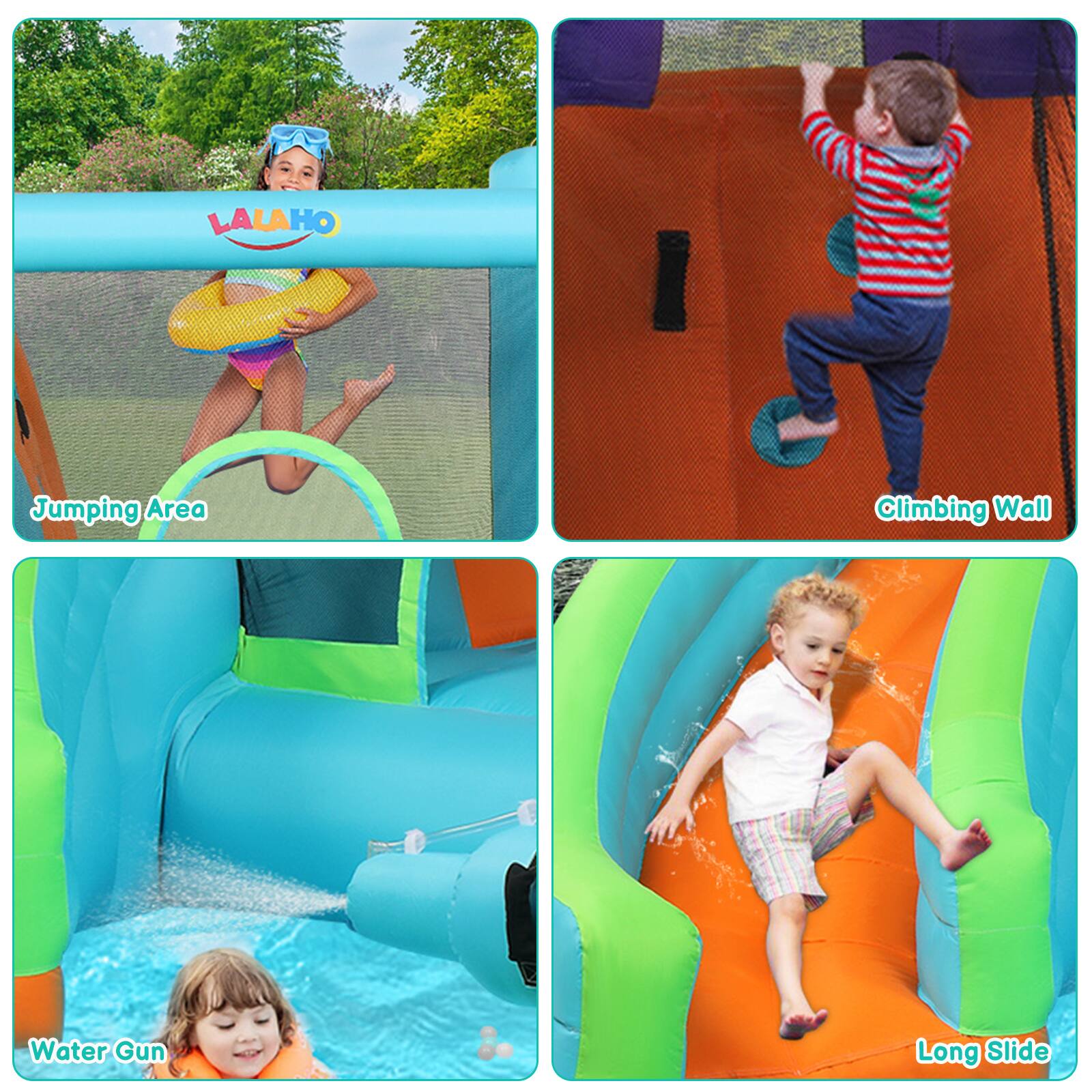 LALAHO Jumping Area Climbing Wall Water Gun Long Slide