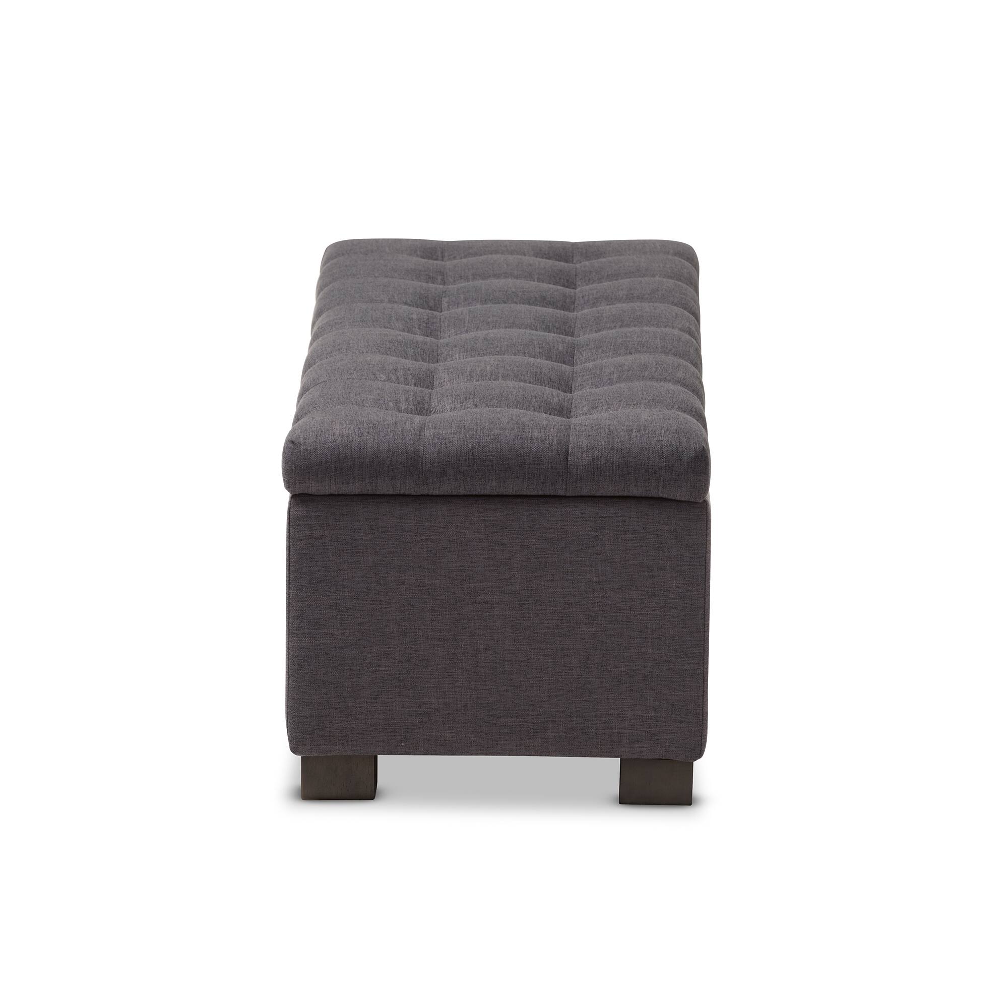 Back. Baxton Studio - Roanoke Modern and Contemporary Fabric Upholstered Grid-Tufting Storage Ottoman Bench - Dark Grey.