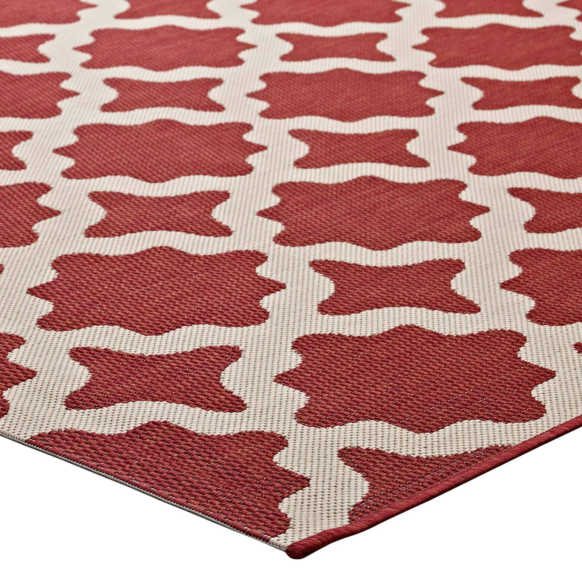 Modway Cerelia Moroccan Trellis Indoor and Outdoor Area Rug Red and ...
