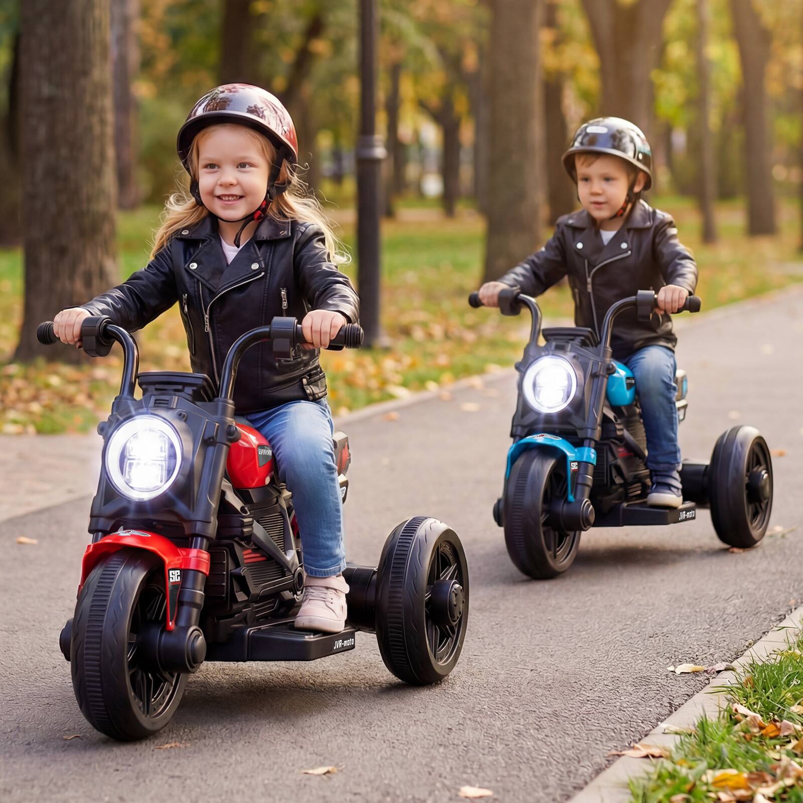 Alt View 3. Costway - Costway 6V Kids Motorcycle with Song,Story,LED Headlights,Accelerator Pedal & 3 Wheels - Red & Black.