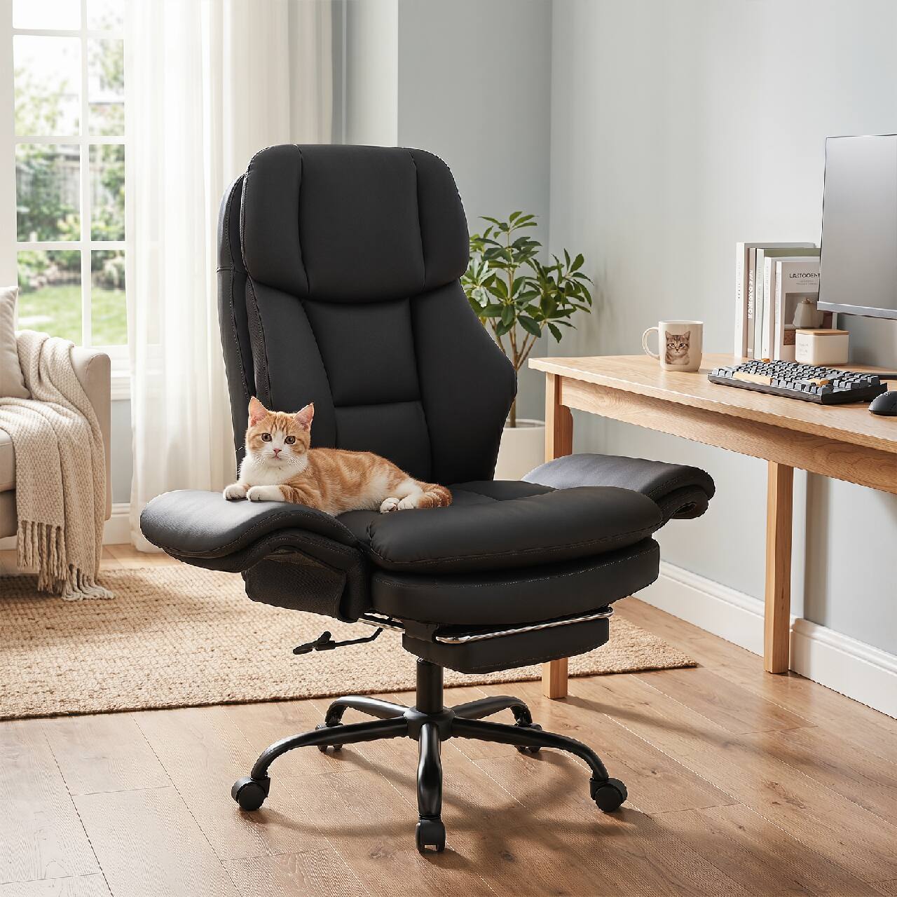 Alt View 3. Costway - Costway Ergonomic Cross Legged Office Chair with Scratch-Resistant Leather & 5 Wheels - Black.