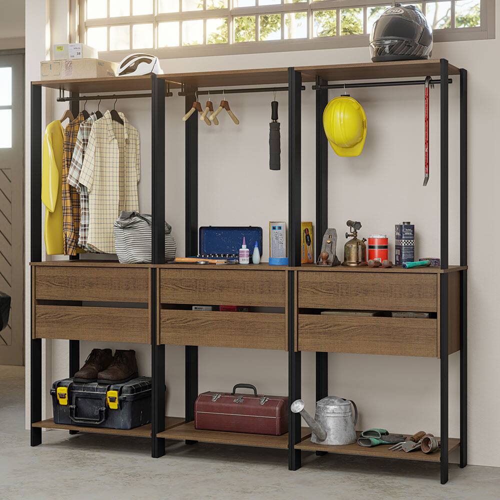 Front. Madesa - Madesa Garage Storage Rack with 6 Drawers and Hanging Spaces 82"L - Brown/Black - Brown/Black.
