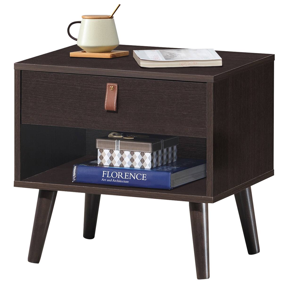 Costway - Nightstand Sofa Side End Table Bedside Table Drawer Storage - Brown
