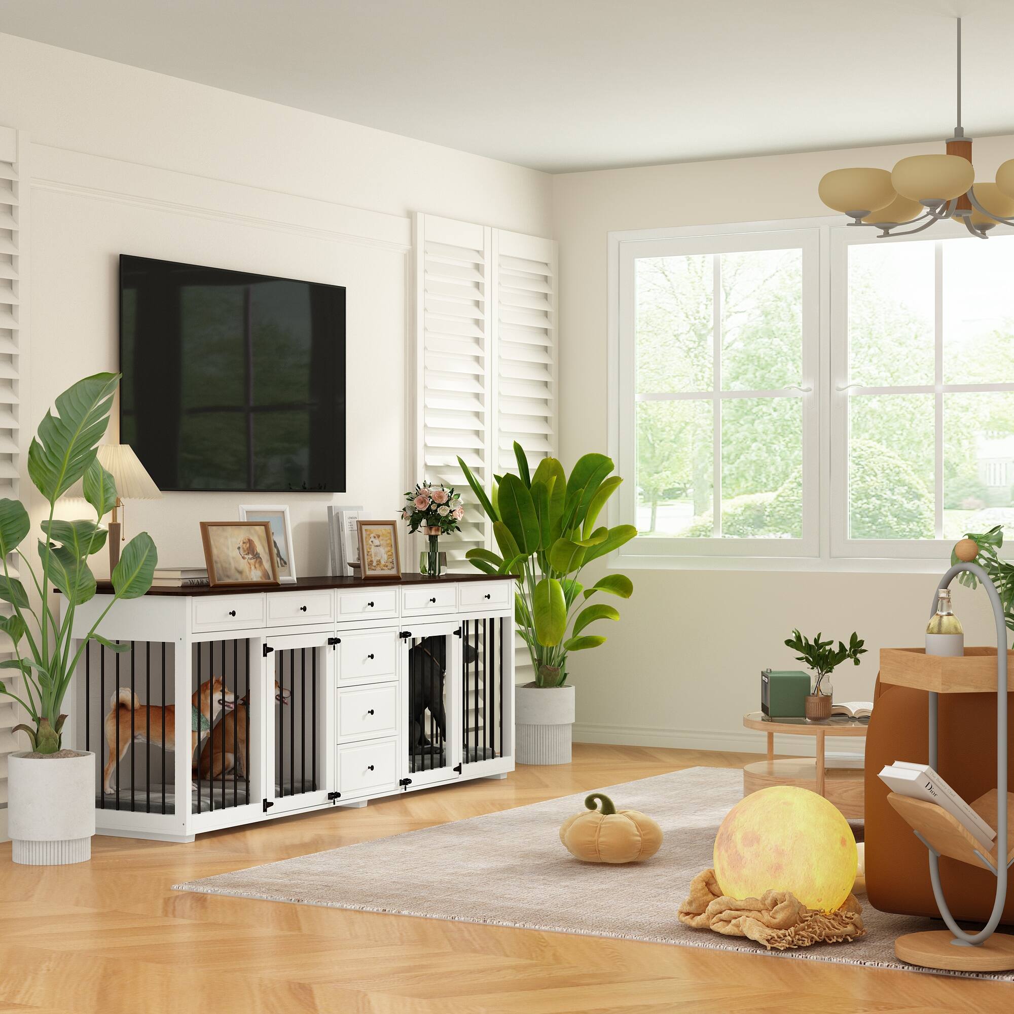 Alt View 1. FUFU & GAGA - 3-in-1 TV Stand Dog Crate Furniture - Multi-Pet Kennel Storage Drawers for Living Room.