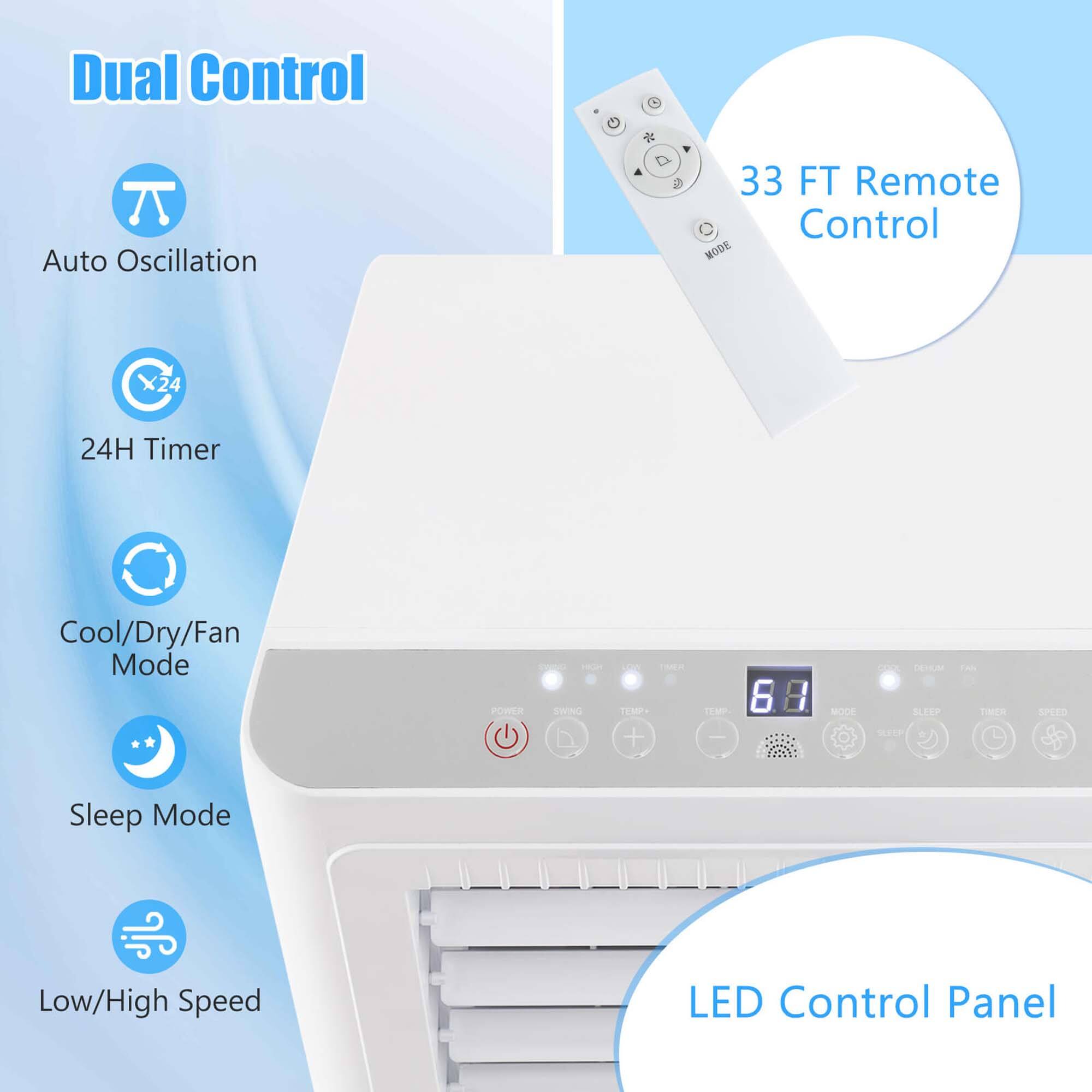 Dual Control Auto Oscillation 33 FT Remote Control 24H Timer Cool/Dry/Fan Mode LED Control Panel